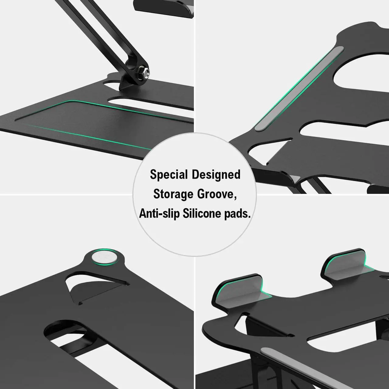 Alt view image 3 of 7 - Laptop Stand, Jansicotek Ergonomic Aluminum Foldable Computer Stand Laptop Holder for Desk, Compatible with MacBook Pro/Air, Dell, Lenovo, HP, Samsung, More Laptops 11-17",Z19-Black