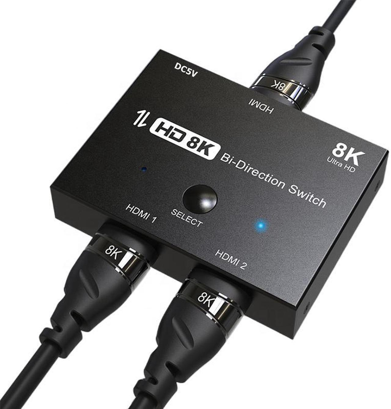 Ultra HD 8K Switcher, Ultra HD 8K Switcher HDMI-Compatible 2.1 Switch Splitter Bi-Direction 2 in 1/1 in 2 Out 8K@60Hz 4K@120Hz High Speed 48Gbps Switch Adapter for PS4 TV Box HDTV Xbox in  Projector