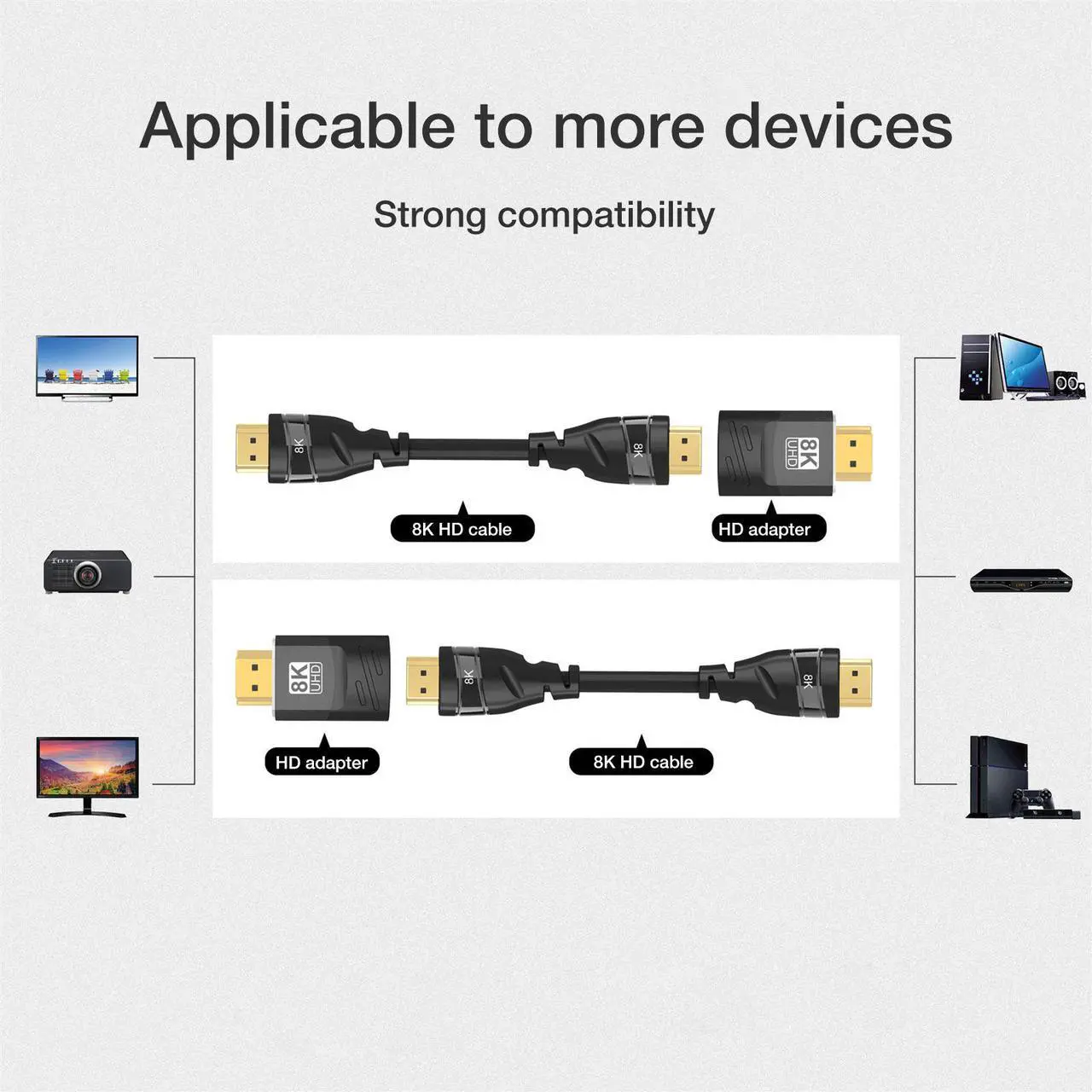 Alt view image 3 of 7 - 8K HDMI-compatible Extender 2.1 Cable Adapter Male to Female Cable Converter for HDTV PS4 PS5 Laptop 4K HDMI Extender Male to Female