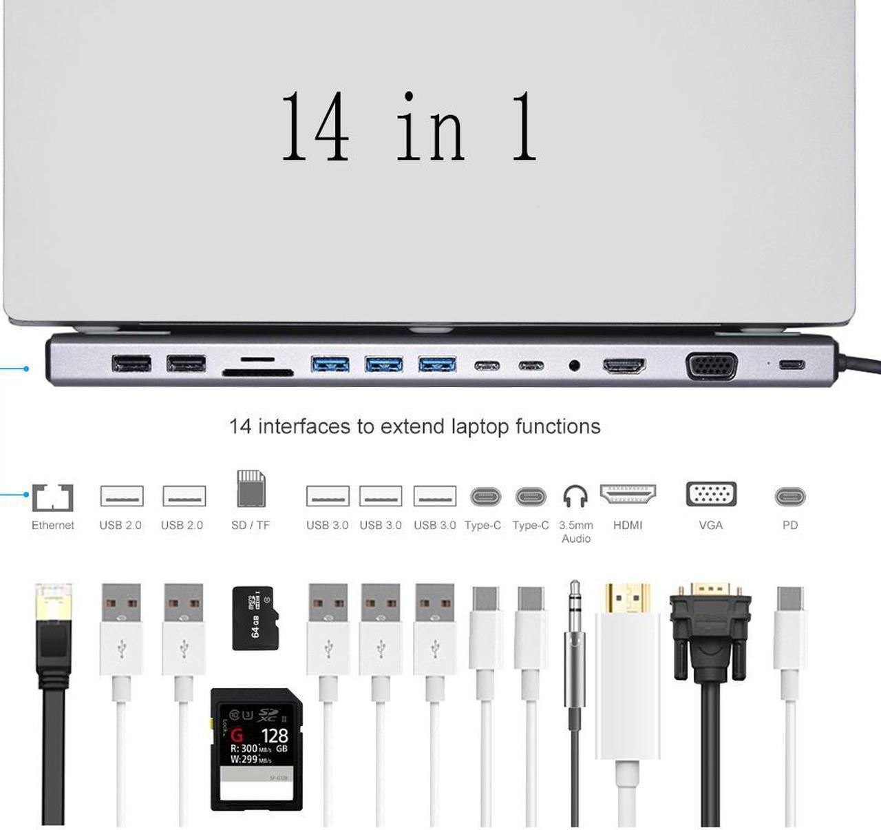 Upgraded Docking Station Dual Monitor for MacBook Air M1 & Windows/Thunderbolt 3 Dock, 14 in 1 USB C Hub with 4K HDMI,87W PD,VGA,Gigabit Ethernet, USB 3.0, Audio, SD TF Card Reader