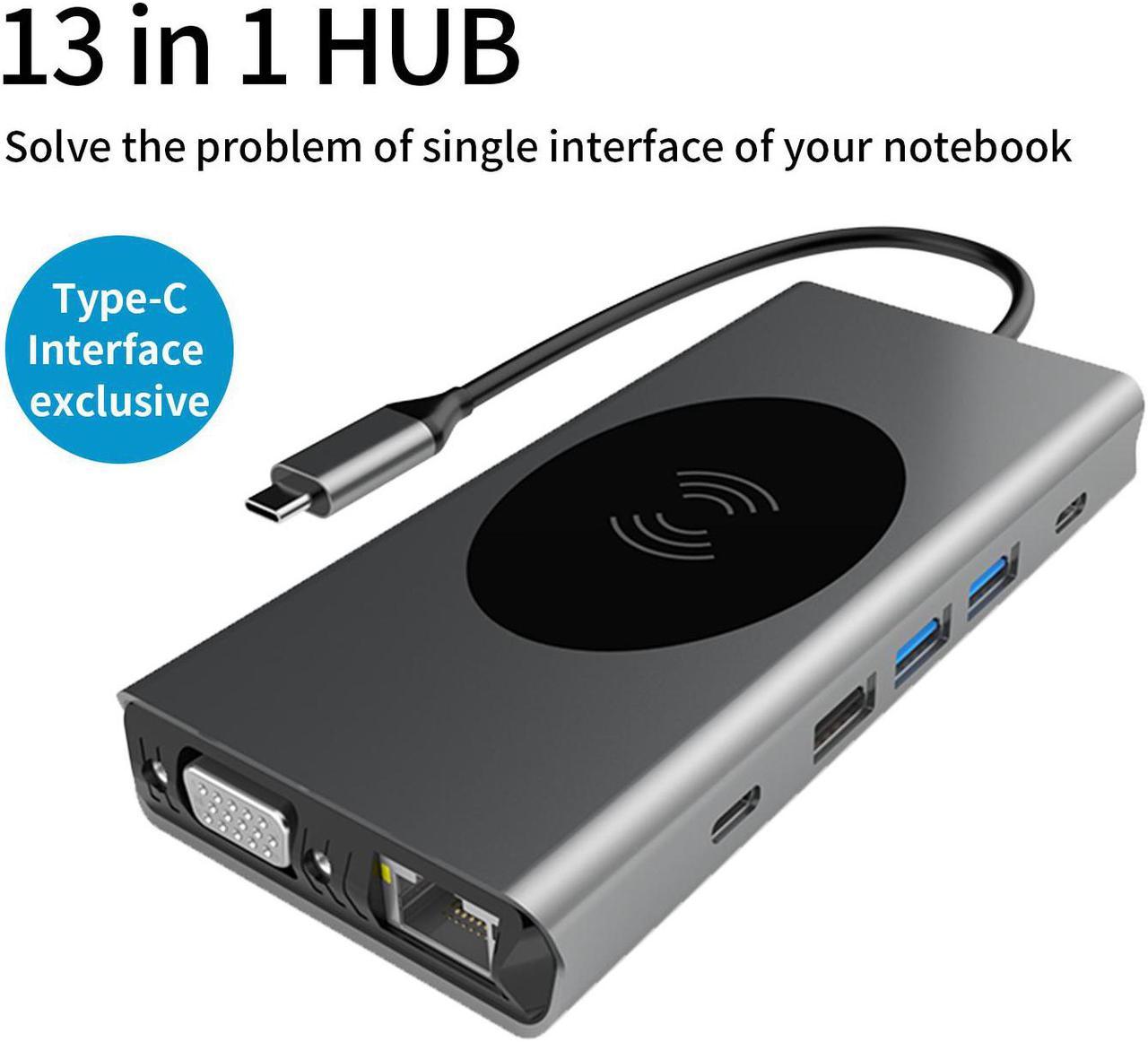 Docking Station Dual Monitor for MacBook Air & Windows/Thunderbolt 3 Dock, 13 IN 1 USB C Hub with 4K HDMI,USB-C Data Port,100W PD,VGA,Ethernet, USB 3.0, Audio, SD TF Card Reader,Wireless Charging