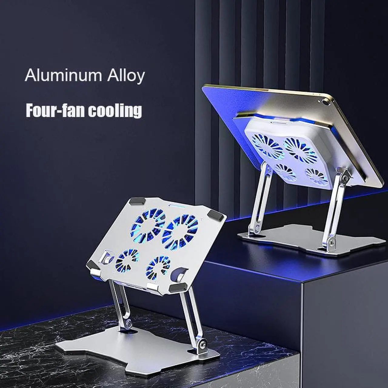 Alt view image 2 of 7 - Adjustable Tablet Stand - Jansicotek Aluminum Cooling Computer Stand [Update Version] Stand, Holder with 4 High-speed Cooling Fan for Apple MacBook Air, MacBook Pro, All 9-13.3'' Tablets Notebooks
