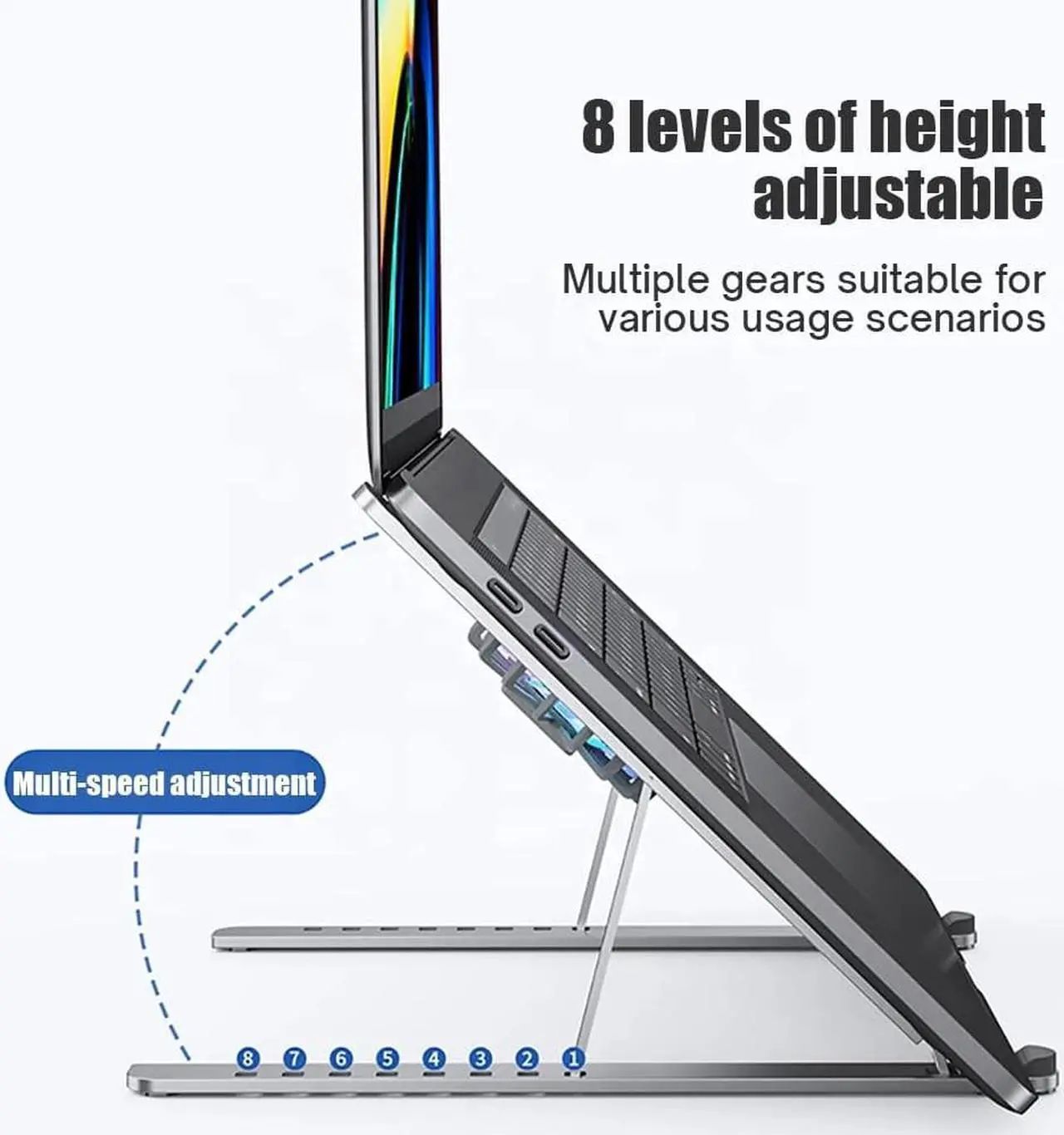 Alt view image 5 of 7 - Jansicotek Laptop Tablet Stand with Dual High-speed Fan Adjustable and Portable Laptop Tablet Stand  Compatible with MacBook Pro Air,Dell, HP, Lenovo,Samsung,11-17.3'' Laptop Tablets Notebook Stand