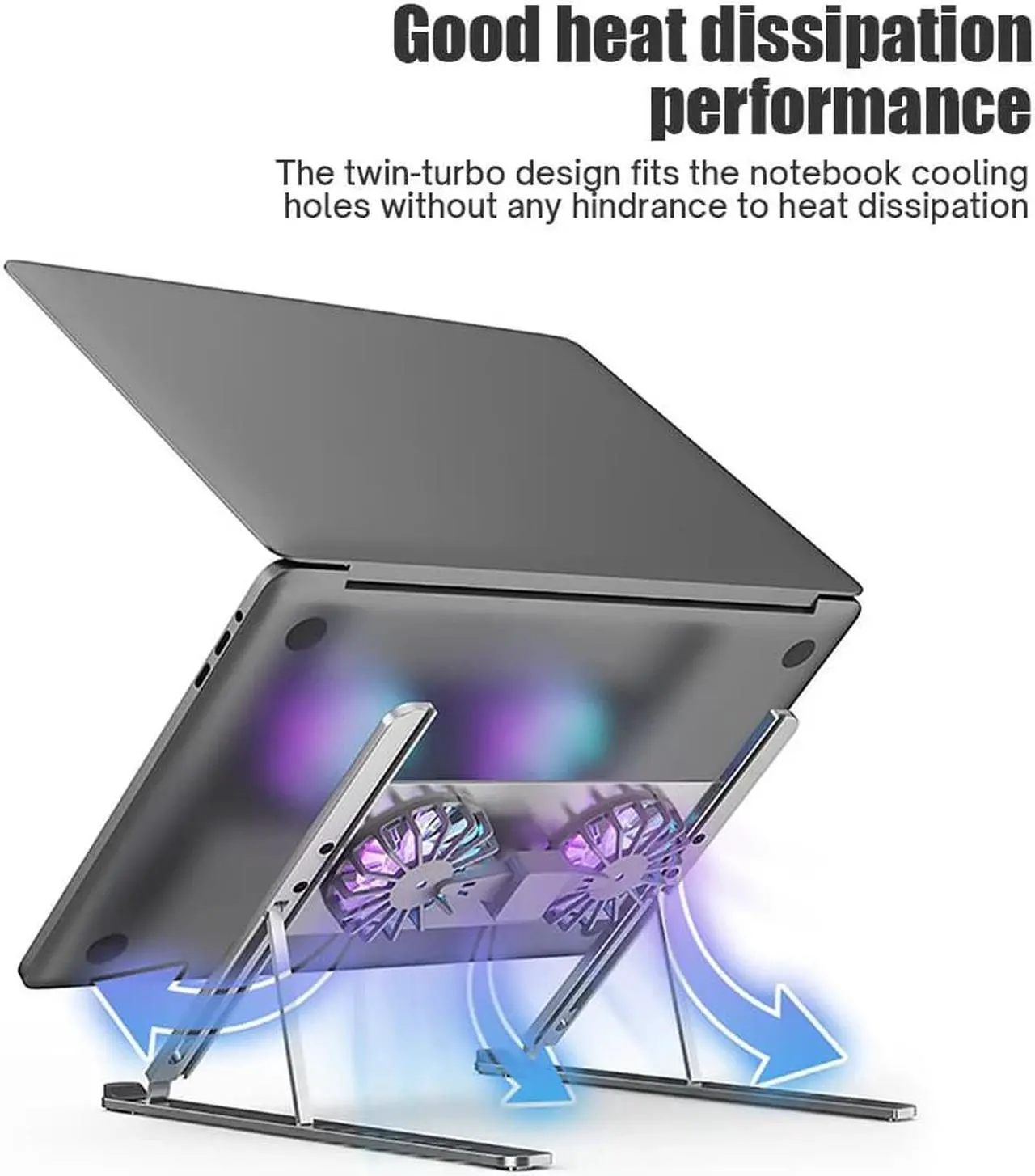 Alt view image 6 of 7 - Jansicotek Laptop Tablet Stand with Dual High-speed Fan Adjustable and Portable Laptop Tablet Stand  Compatible with MacBook Pro Air,Dell, HP, Lenovo,Samsung,11-17.3'' Laptop Tablets Notebook Stand