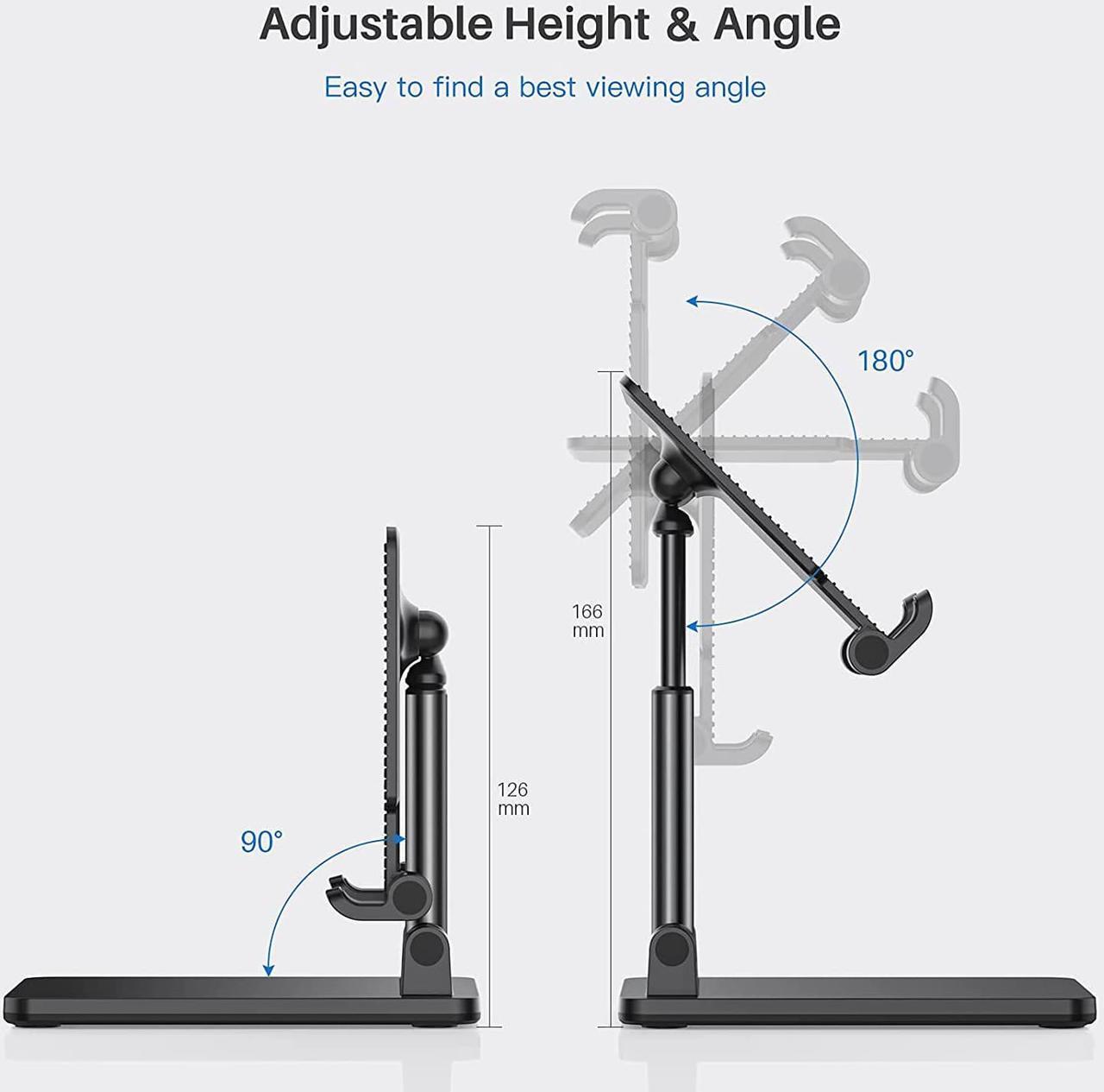 Alt view image 3 of 7 - Cell Phone Stand Holder, Foldable Desktop Phone Stand, Extensiable Anti-Slip Base and Height Angle Adjustable Desk Phone Holder for 4-12.9'' iPad, Kindle, Mobile Phone, Tablet and Switch