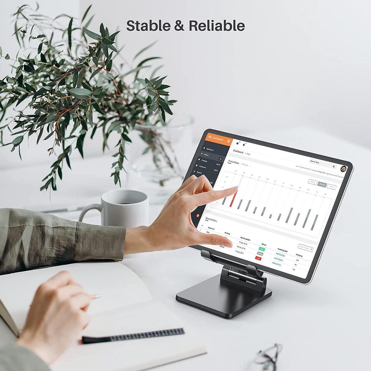 Alt view image 5 of 7 - Cell Phone Stand Holder, Foldable Desktop Phone Stand, Extensiable Anti-Slip Base and Height Angle Adjustable Desk Phone Holder for 4-12.9'' iPad, Kindle, Mobile Phone, Tablet and Switch