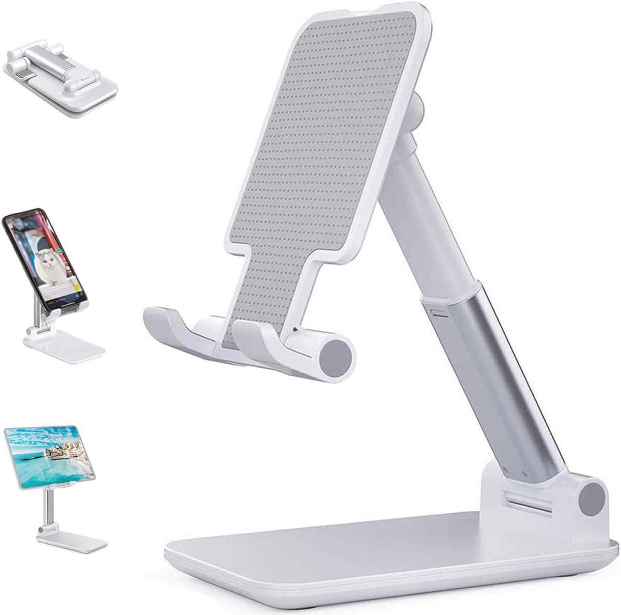 Main image of T9 Desktop Cell Phone Stand,Portable Foldable Cellphone Stand Holder for Office,Adjustable iPhone Stand Compatible with All 4-12.9Inches Phone, iPhone, iPad, Tablet e-Reader Desk Accessories, White