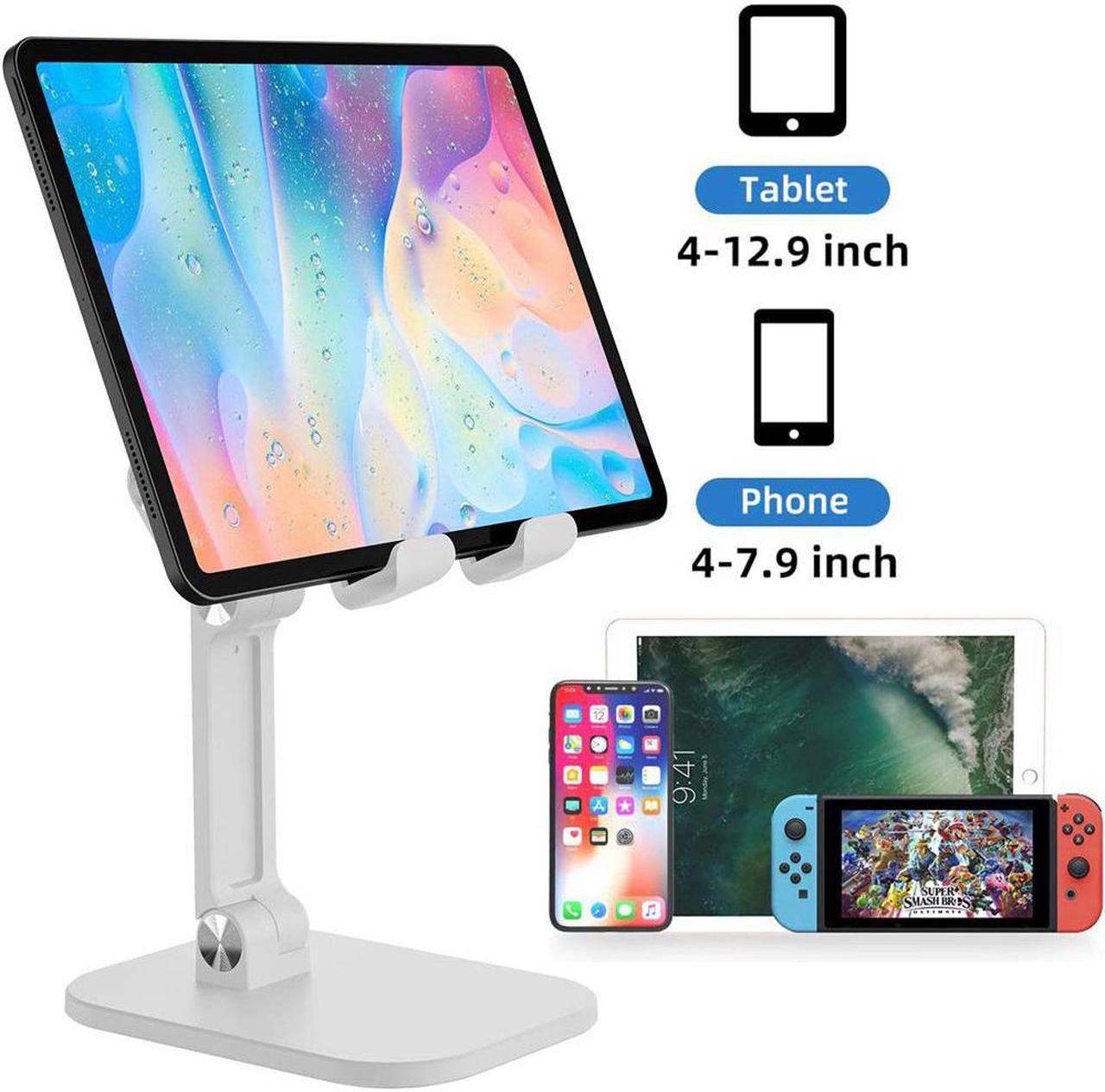 Upgraded Desktop Cell Phone Stand, Adjustable Height and Angle iPhone Stand, Foldable Cell Phone Holder Compatible with 4-12.9 Inches iPhone X Xs 11 12 13 Pro Max XR SE/iPad/Kindle/Tablet (White)