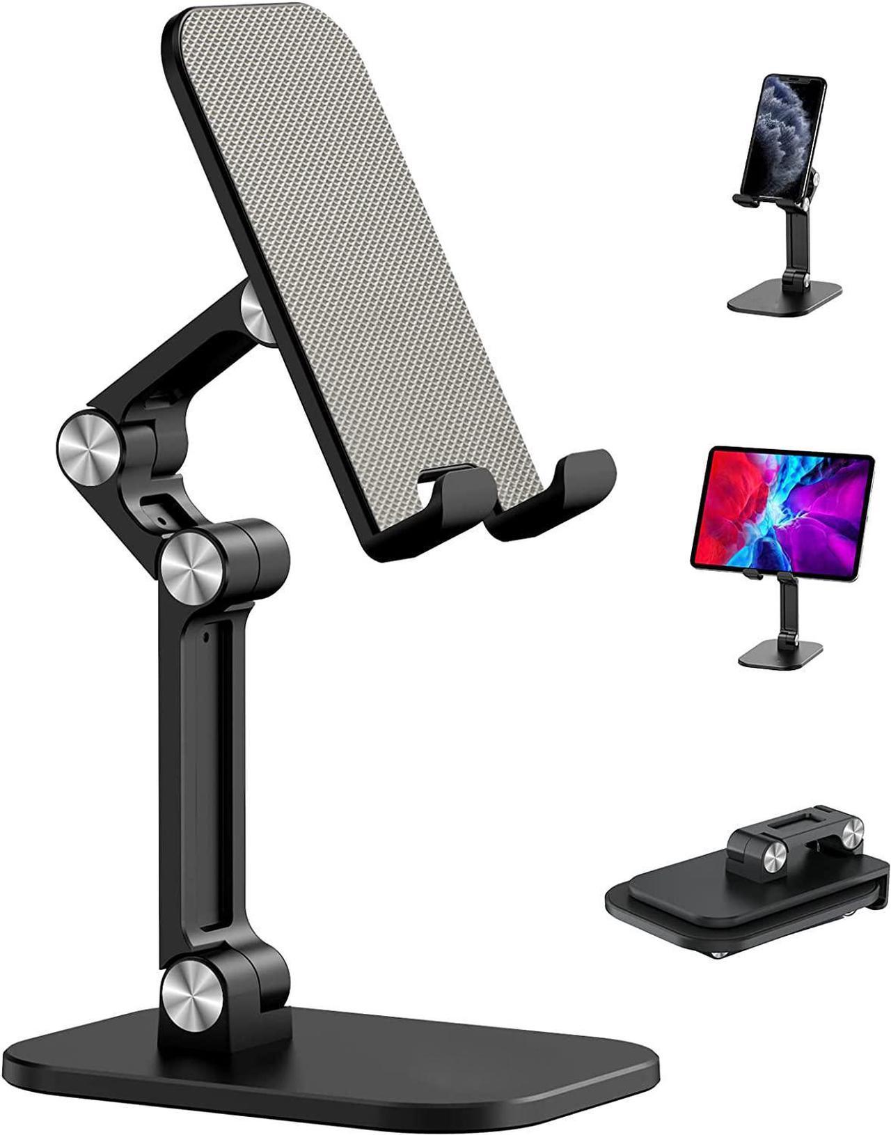 Foldable Desktop Cell Phone Stand Holder,Upgraded Extensiable Anti-Slip Base and Height Angle Adjustable Desk Phone Holder for iPad Pro Air Mini, iPhone, Smartphone 4.7-12.9" Tablets, Black