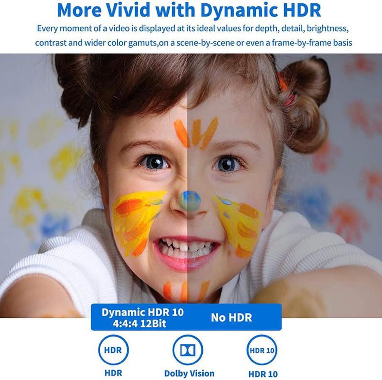 Alt view image 6 of 7 - 8K@60Hz HDMI Cable, Ultra High Speed 4K@120Hz 48Gbps 10 ft Ultra HD HDMI to HDMI Cord, Support Dynamic HDR, eARC, Dolby Atmos, Compatible with PlayStation 5, Xbox Series X, Samsung TVs