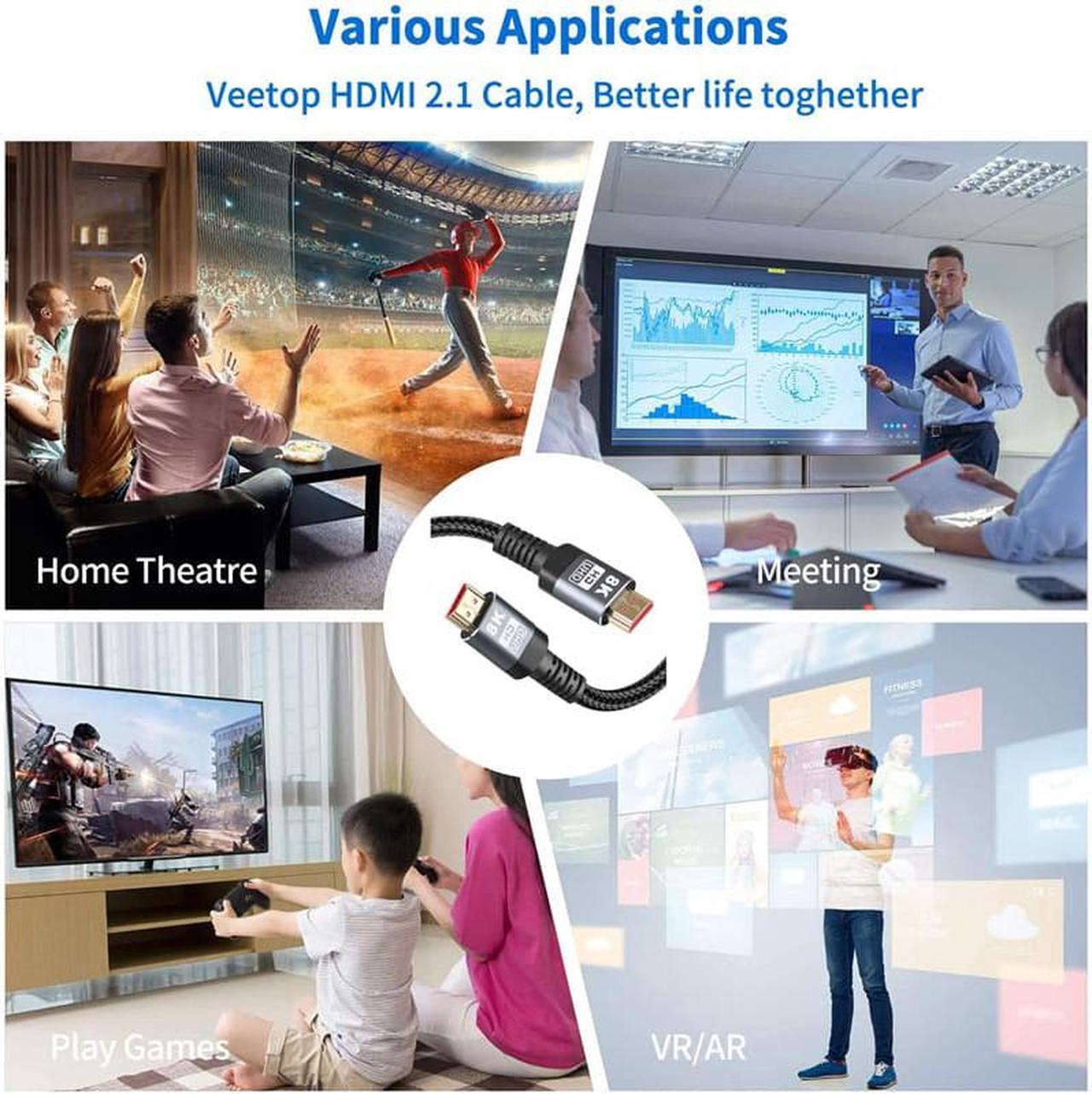 Alt view image 7 of 7 - 8K@60Hz HDMI Cable, Ultra High Speed 4K@120Hz 48Gbps 10 ft Ultra HD HDMI to HDMI Cord, Support Dynamic HDR, eARC, Dolby Atmos, Compatible with PlayStation 5, Xbox Series X, Samsung TVs