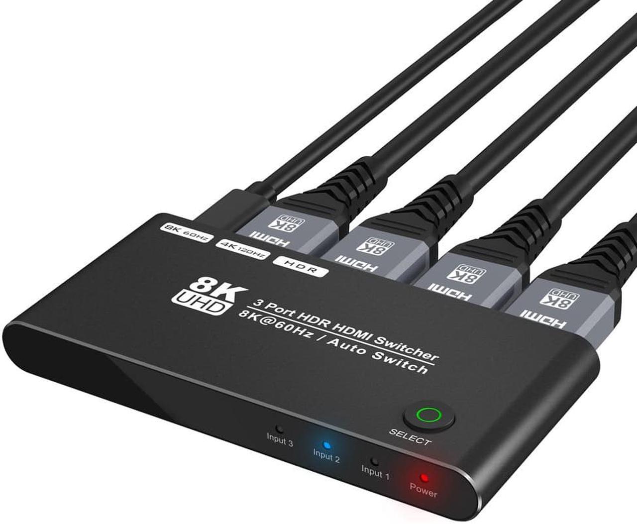 Jansicotek 4K@120Hz 8K@60Hz Ultra HDMI 8K Directional Switch Splitter 3in 1out High Speed 48Gbps Converter Compatible with Xbox X PS5 Projectors Monitors