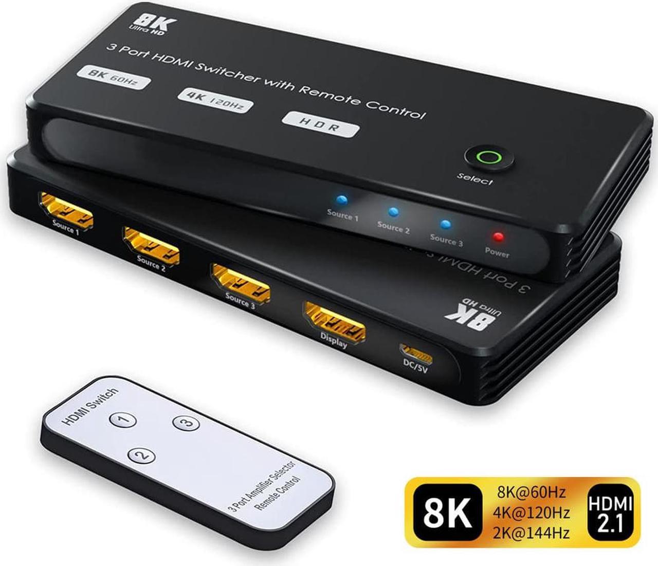 Jansicotek 4K@120Hz 8K@60Hz Ultra HDMI 8K Directional Switch Splitter 3in 1out with IR Remote, High Speed 48Gbps Converter Compatible with Xbox X PS5 Projectors Monitors