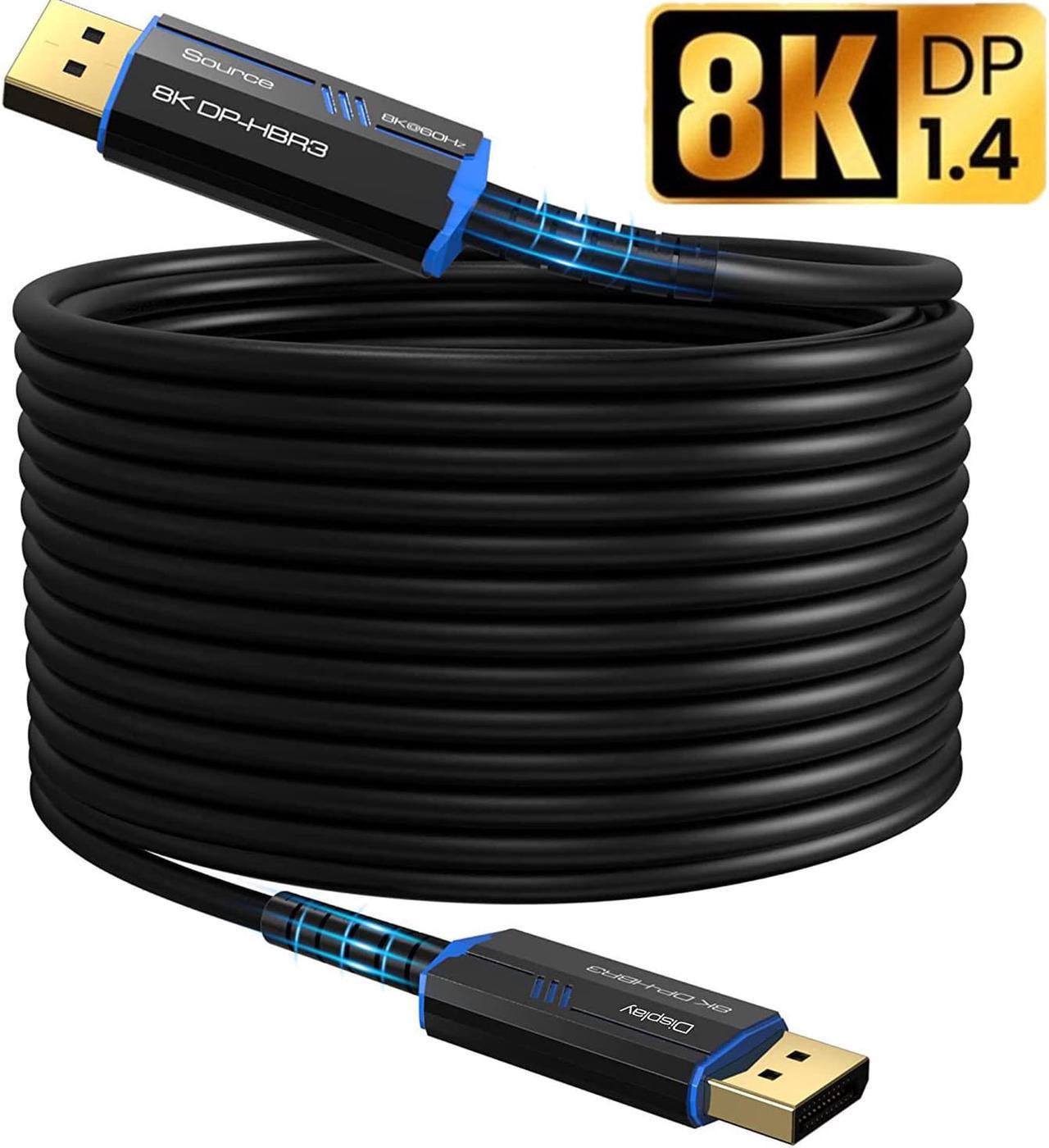 DP Fiber Optic Cable 50ft, Jansicotek 8K Fiber Displayport Cable Support HBR3, DSC 1.2, HDR10, 32.4Gbps, 8K@60Hz, 4K@144Hz, Thin and Slim Fiber DP1.4 Cable-Top Series