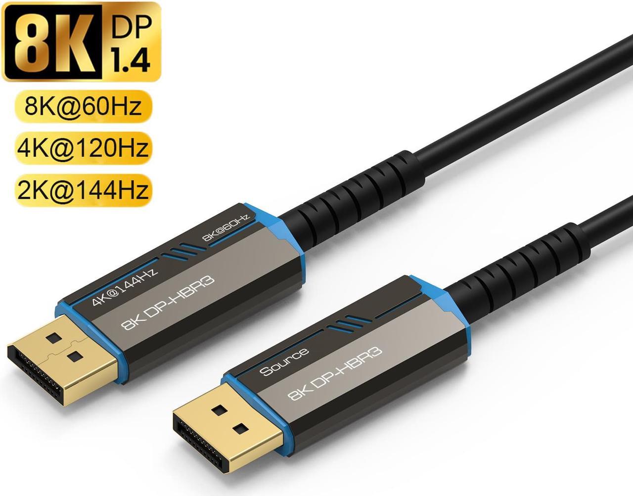 Jansicotek Fiber Optic DP 1.4 DisplayPort Cable, Fiber DP1.4 Cable, 8K@60HZ, 4K@144HZ, 16ft/5m