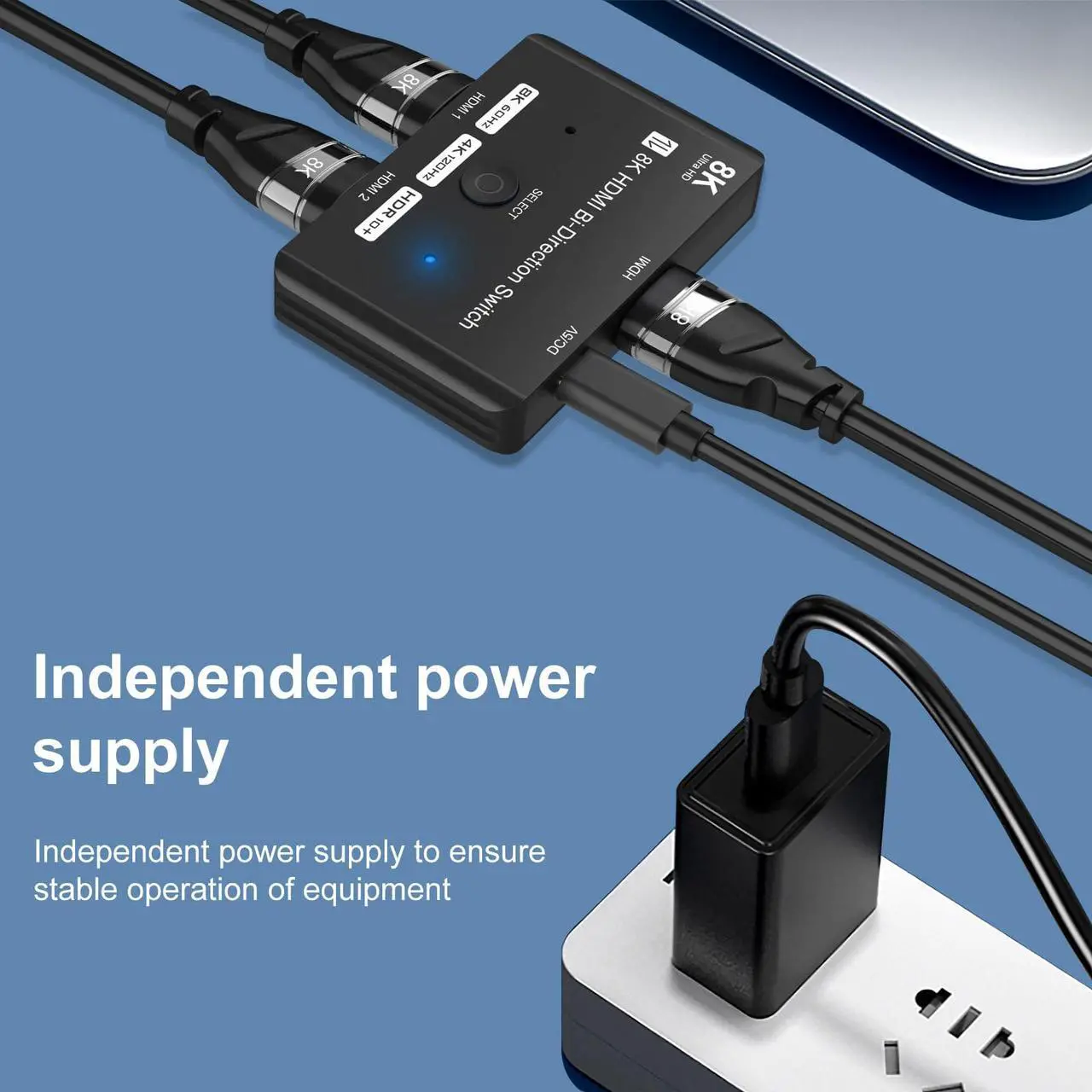 Alt view image 3 of 7 - HDMI 2.1 Switch 8K Ultra HD 2In 1Out/1In 2Out Bi-Directional Switcher  8K@60Hz 4K@120Hz 48Gbps with Switch Button Compatible with PS5 Xbox Set-top Box etc More