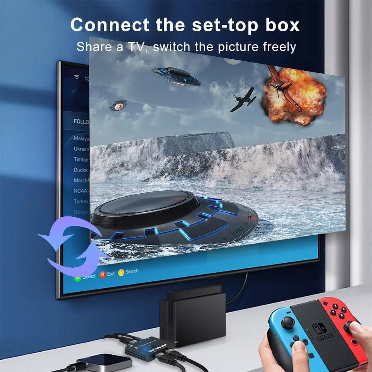 Alt view image 6 of 7 - HDMI 2.1 Switch 8K Ultra HD 2In 1Out/1In 2Out Bi-Directional Switcher  8K@60Hz 4K@120Hz 48Gbps with Switch Button Compatible with PS5 Xbox Set-top Box etc More