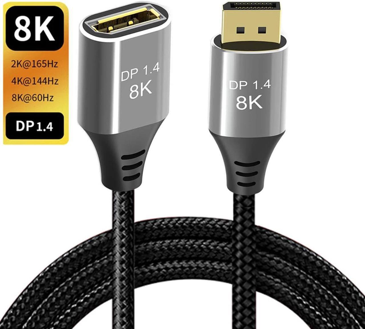 8K DisplayPort 1.4 Extension Cable 3.3FT, Jansicotek Display Port Extended Cable 144hz,Ultra High Speed 32.4Gbps,  8K@60hz, 4K@144Hz, 1080P@240hz, HDR, HBR3 Display Port Cord for Laptop/PC/TV