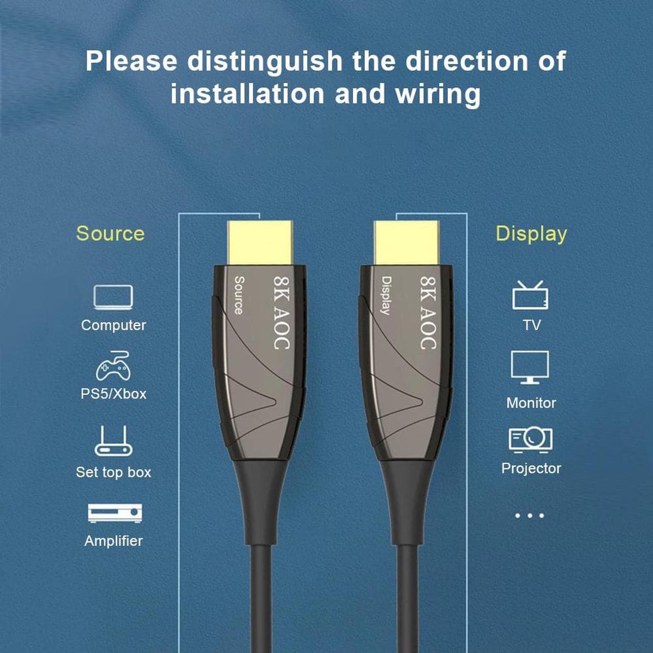 Alt view image 2 of 7 - 8K Fiber HDMI Cable 100ft, Jansicotek AOC Fiber Optic HDMI 2.1 Cable [8K@60Hz,4K@120Hz], 48Gbps, Dynamic HDR, eARC, BT.2020 Compatible with RTX 3080/3090 Xbox Series X PS5 Denon AV Receiver LG