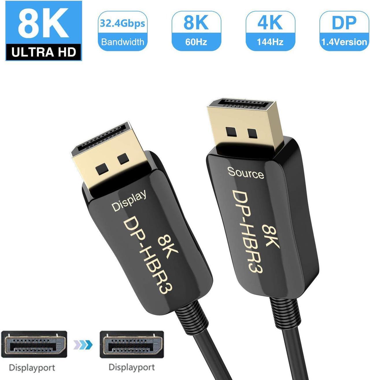 Main image of DP Fiber Cable 100ft, Displayport Fiber Optic Cable High Speed 32.4 Gbps 8K@60Hz 4K@165Hz 2K@144Hz DP1.4, Fiber DP to DP Cable Slim and Flexible, Gold Plated Connector (In Wall)