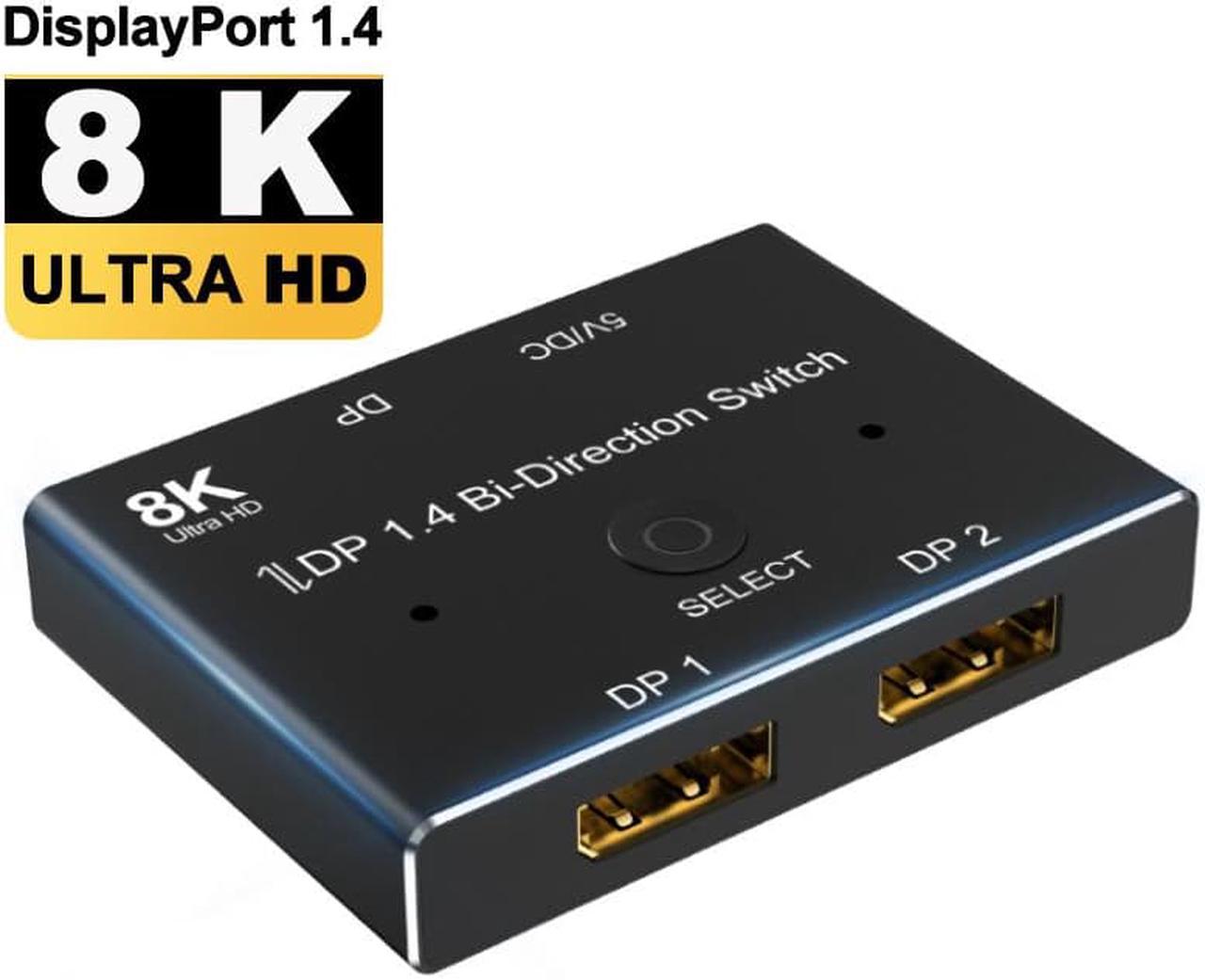 Jansicotek DisplayPort Switch 8K Splitter Bidirectional DP 1.4 Switcher 2 in 1 Out/1 in 2 Out Supports 8K@60Hz 4K@120Hz Compatible with PC Host Monitor Laptop etc