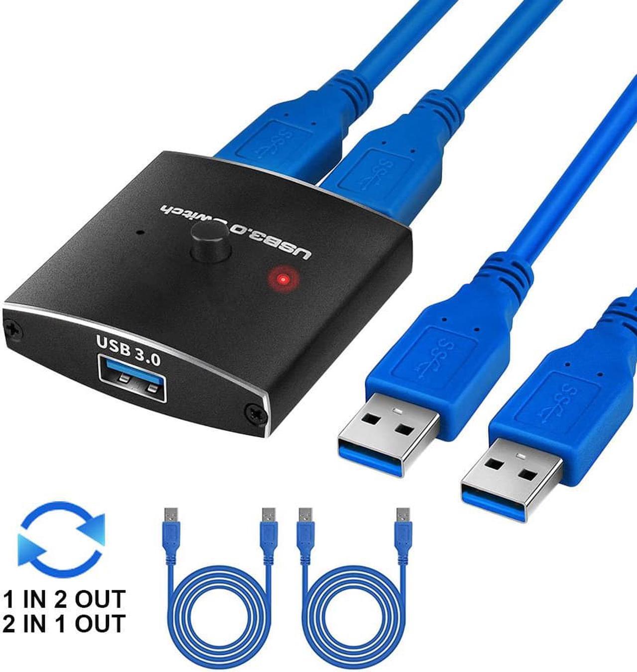 Main image of USB 3.0 Switch Selector, USB Switcher 2 in 1 Out / 1 in 2 Out Bi-Directional USB Sharing Switch for PC, Printer, Scanner, Keyboard, 2 Computers Share 1 USB Devices, Includes Two 3.3FT Data Cables