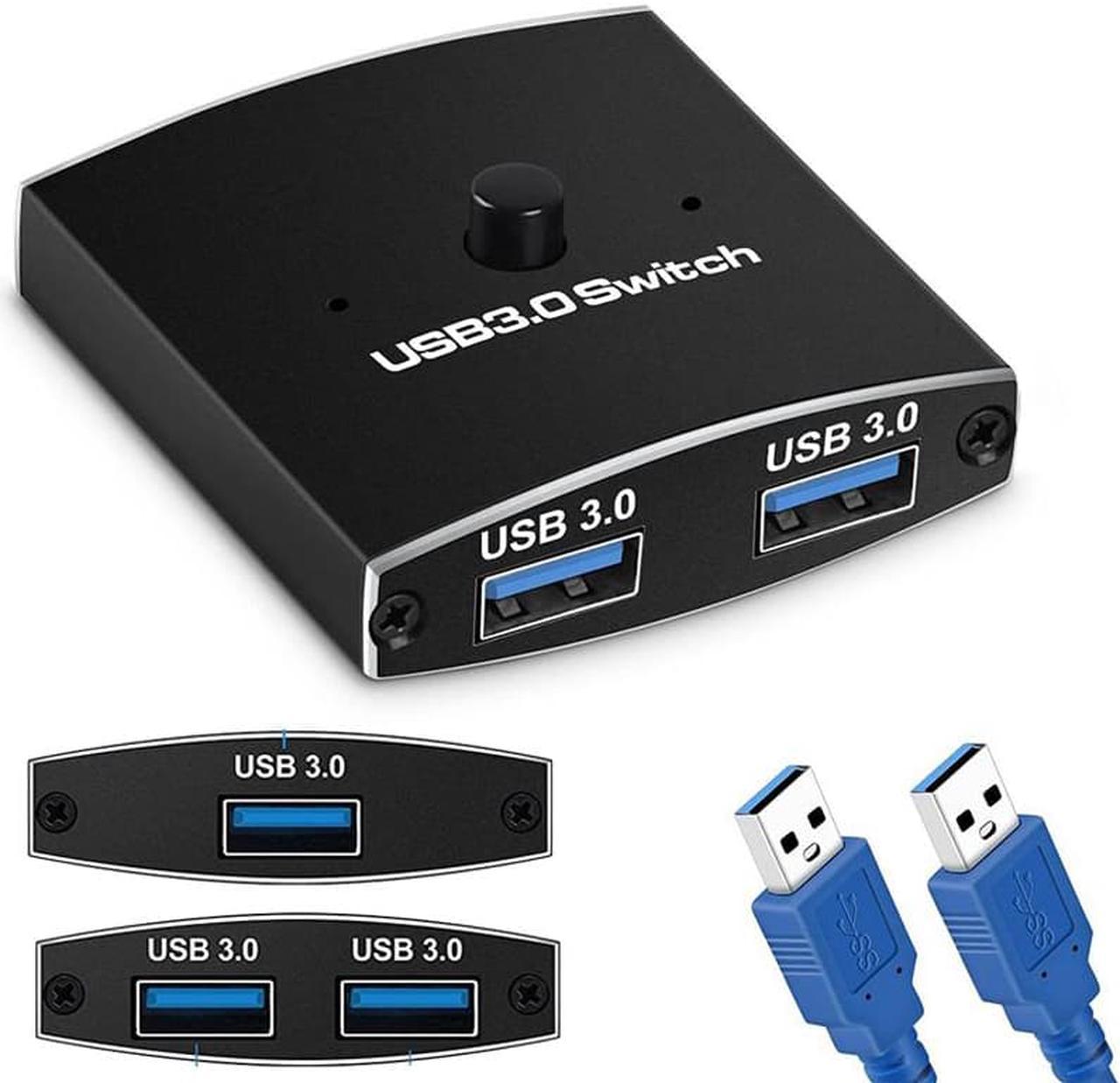 Bidirectional USB 3.0 Switch Selector, ,Jansicotek USB Switcher 2 in 1 Out/1 in 2 Out for 2 Computers Share Printer Mouse Keyboard Webcam iPhone.with 2 USB3.0 Cables