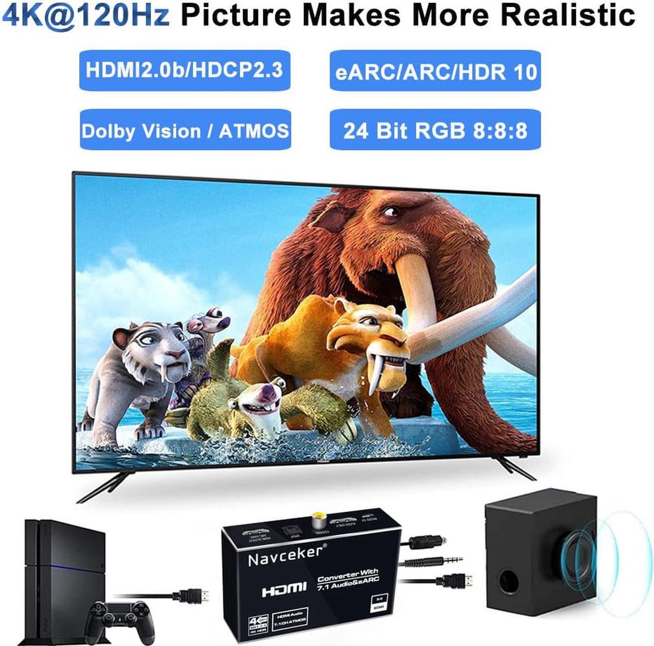 Alt view image 5 of 7 - Jansicotek 4K@60Hz HDMI Audio Extractor with 7.1CH Atmos,  HDMI to HDMI + Optical Toslink SPDIF + 3.5mm Audio Jack + Coaxial + 7.1Ch Out Splitter Converter Adapter