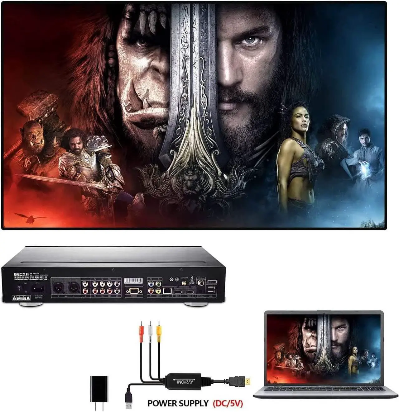 Alt view image 6 of 7 - RCA to HDMI, 1080P RCA Composite CVBS AV to HDMI Video Audio Converter Adapter with USB Charging Cable Compatible with PC Laptop Xbox PS4 PS3 TV STB VHS VCR Camera DVD