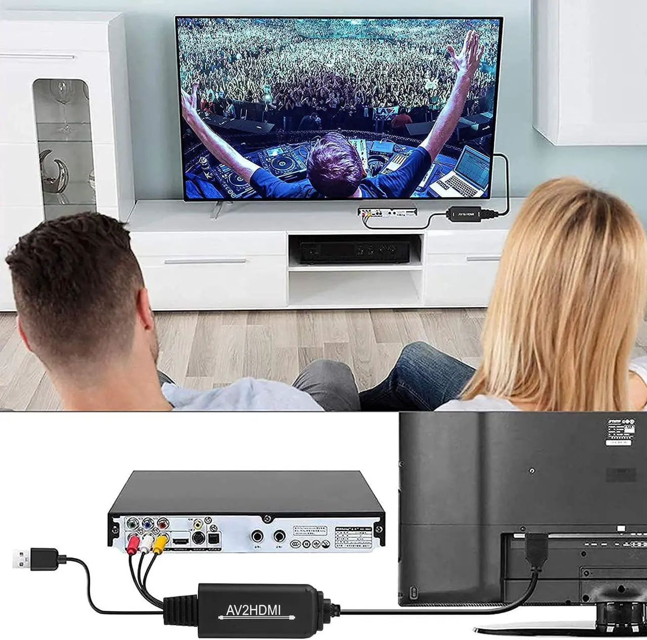 Alt view image 7 of 7 - RCA to HDMI, 1080P RCA Composite CVBS AV to HDMI Video Audio Converter Adapter with USB Charging Cable Compatible with PC Laptop Xbox PS4 PS3 TV STB VHS VCR Camera DVD