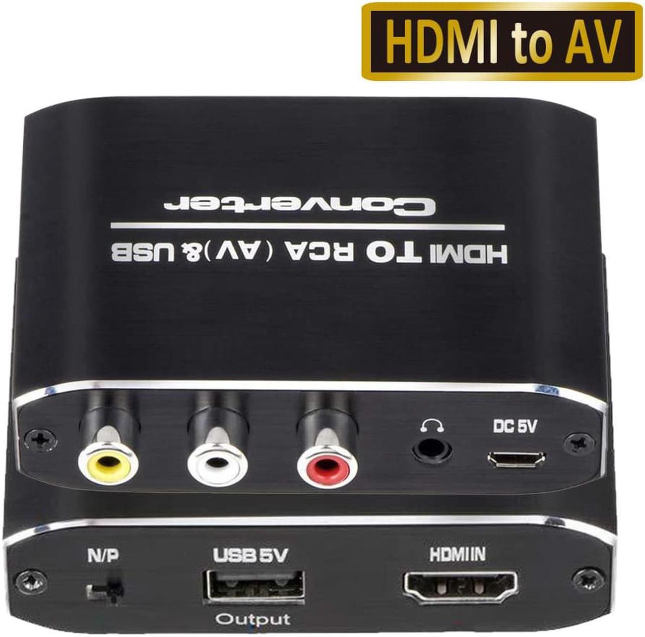 HDMI to RCA Converter, 1080P HDMI to AV 3RCA CVBs Composite Video 3.5mm Aux Audio Adapter Supports PAL/NTSC for TV Stick, PS3, PC, Laptop, Xbox, HDTV, DVD (BlackAluminum Alloy Material)