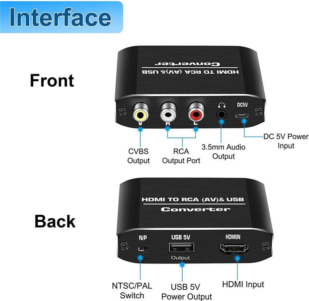 Alt view image 2 of 7 - HDMI to RCA, 1920*1080 60Hz HDMI to AV 3RCA CVBs Composite Video Audio Converter Adapter  with 3.5mm Aux Audio Adapter Supports PAL/ NTSC for TV Stick, Roku, Chromecast, Apple TV, PC, Laptop, Xbox