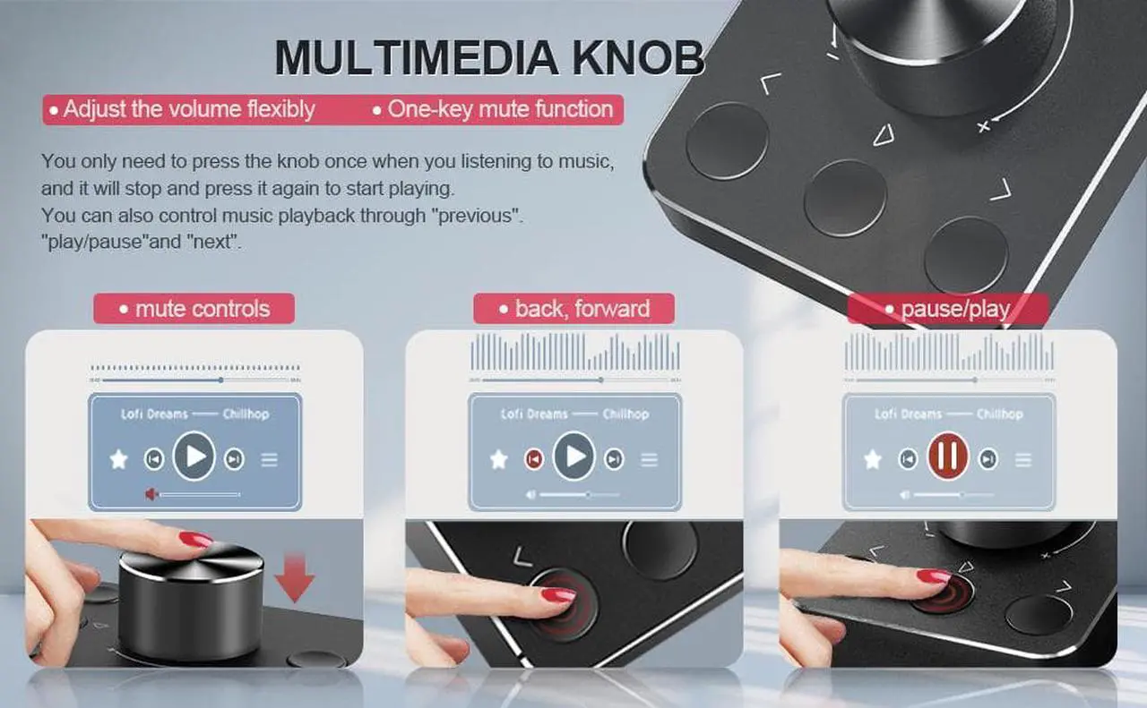 Alt view image 3 of 7 - Multimedia Controller Knob with Mic-Mute Function and Safe Volume Range Setting, USB C Port Audio Adjuster Volume Controller Compatible with Win 7/8/10/11 and Mac OS.