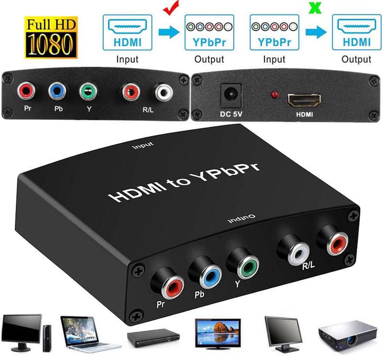 HDMI to YPbPr Converter, HDMI to 1080P YPbPr 5RCA RGB + R/L Video Audio Adapter, Support Apple TV, PS5, Roku, Xbox, Fire Stick, DVD Players to HDTV and Projector (HDMI to Ypbpr)