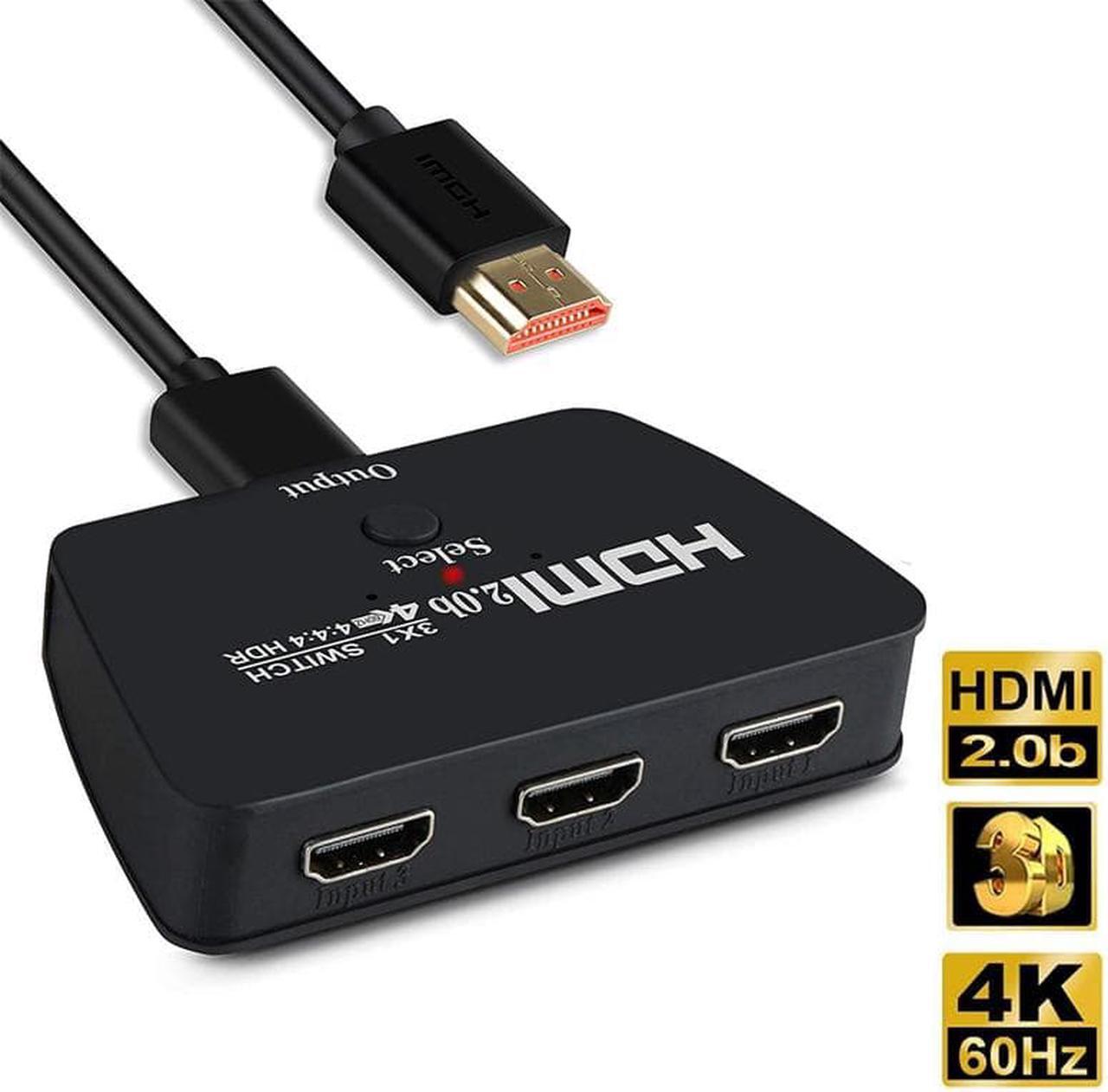 Main image of HDMI Switch 4K@60Hz with 3.9FT HDMI Cable, 3 Port HDMI Switcher Splitter, HDMI Switch Box Hub Support UltraHD, HDR 10, 4K 3D 1080P, for PS4 Xbox DVD Player Fire Stick Apple TV PC