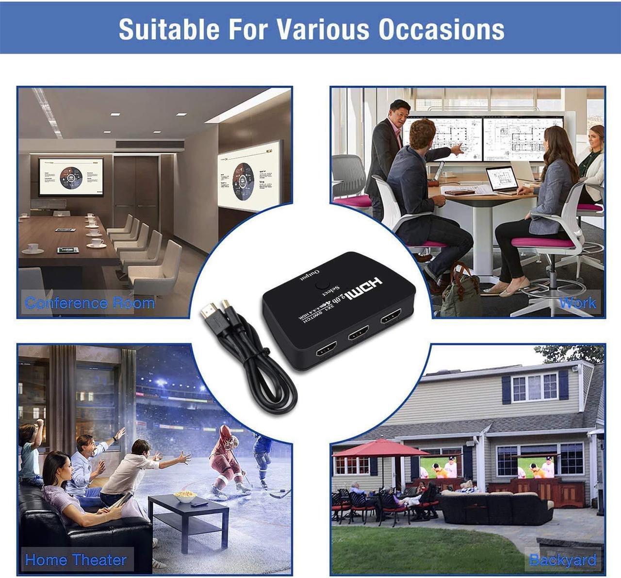 Alt view image 6 of 7 - 4KHDMI Switch, HDMI Switch 3 in 1 Out, 4K 60hz Directional HDMI Switch Selector Box Hub, with 3.9FT HDMI Cable Supports HDR 10, Hdcp 22, HDMI 2.0 Switch Compatible with Xbox PS5 ROKU UHD TV