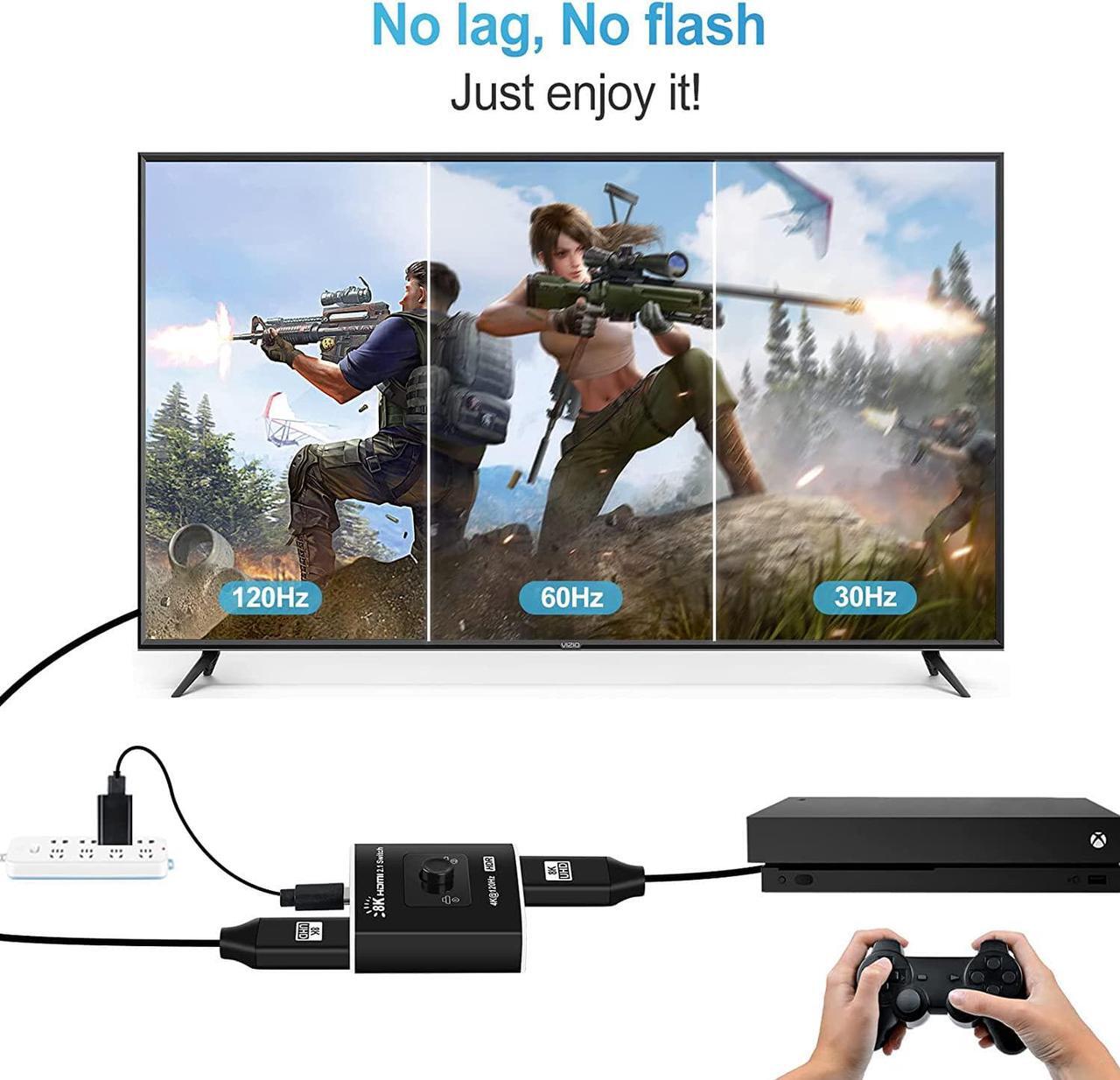 Alt view image 3 of 7 - 8K HDMI Switch,Jansicotek HDMI Switcher 2 in 1 Out, HDMI 2.1 Switch Support 8K@60hz and 4K@120hz, Compatible with Xbox X, PS5, Blu-Ray Player, 8K UHD TV, Monitor and Projector (OZ8Q2B)