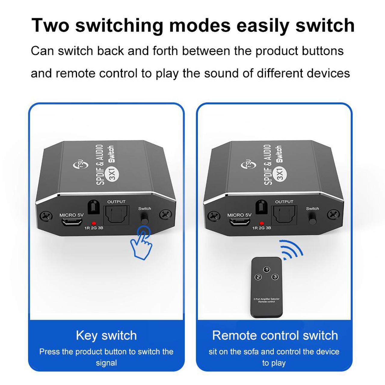 SPDIF Toslink Switcher 3x1 Digitale Optische Audiosplitter Met IR-bediening - Ondersteunt DTS AC3