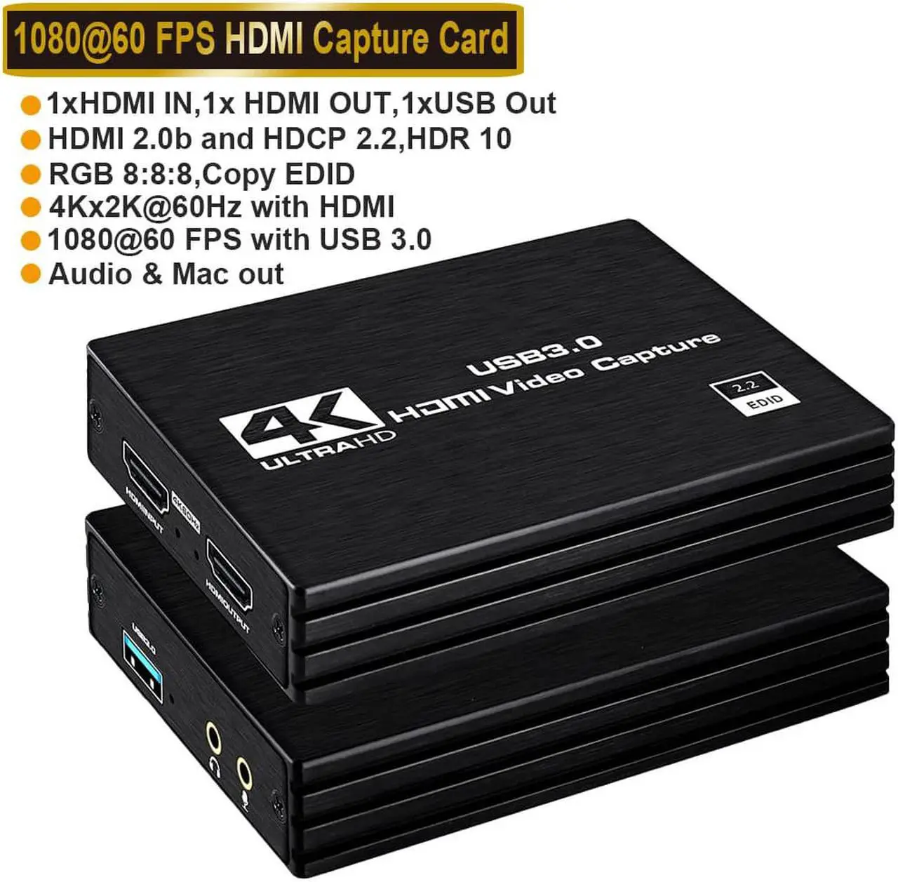Main image of 4K 60Hz Video Capture Cards, 4K HDMI Capture Card USB 3.0, Game Capture Card Nintendo Switch,1080P 60FPS Capture Device for Streaming,Recording on PS4 PS5 X box Twitch PC, Windows Mac Linux Compatible