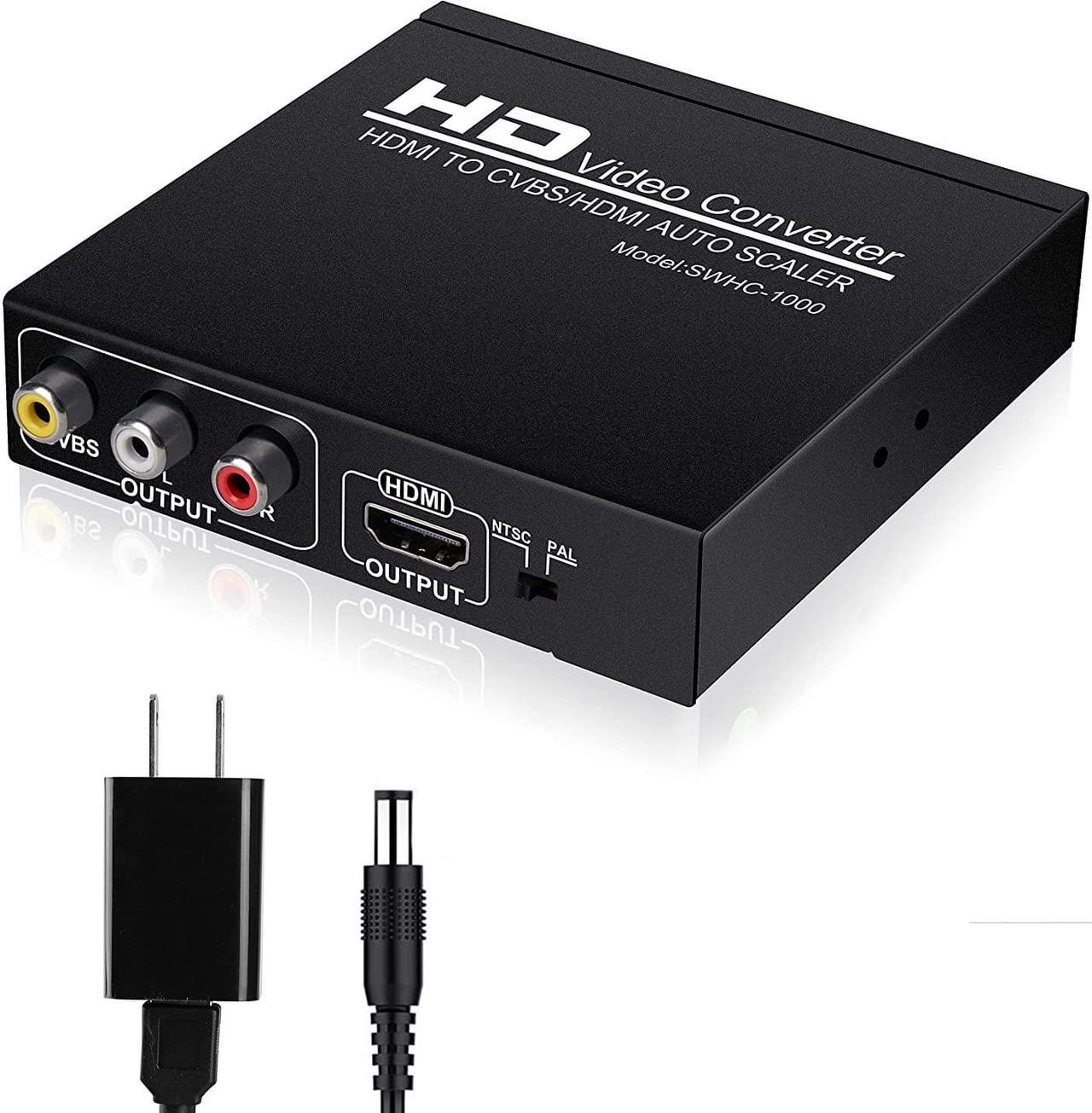 HDMI to HDMI with 3RCA Video Converter, 1080P HDMI to AV 3RCA CVBS Adapter Support 1080P, PAL, NTSC for HD TV and Older TV