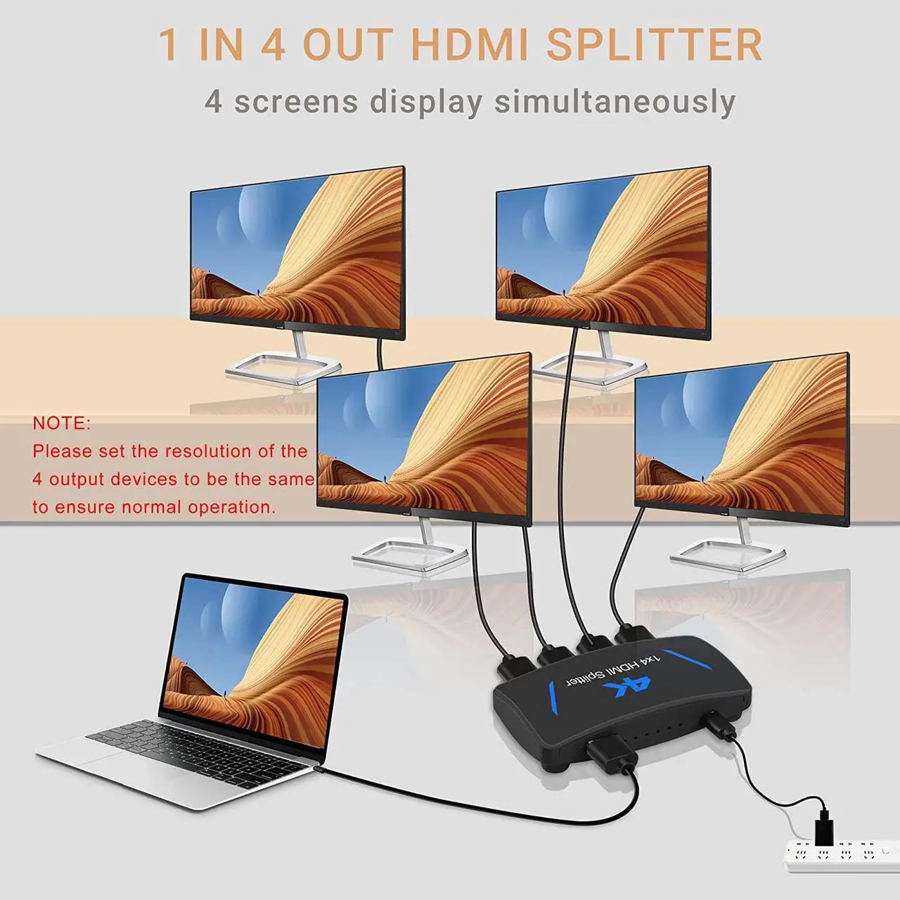 Alt view image 2 of 7 - Jansicotek Ultra HD 4K 30 Hz 1x4 HDMI Splitter Resolutions Up to Full Ultra HD 4Kx2K@30Hz 1080P and 3D Compatible with Xbox, PS4 PS3 Fire Stick Blu Ray Apple TV HDTV 4 Ports (1 in 4 Out)