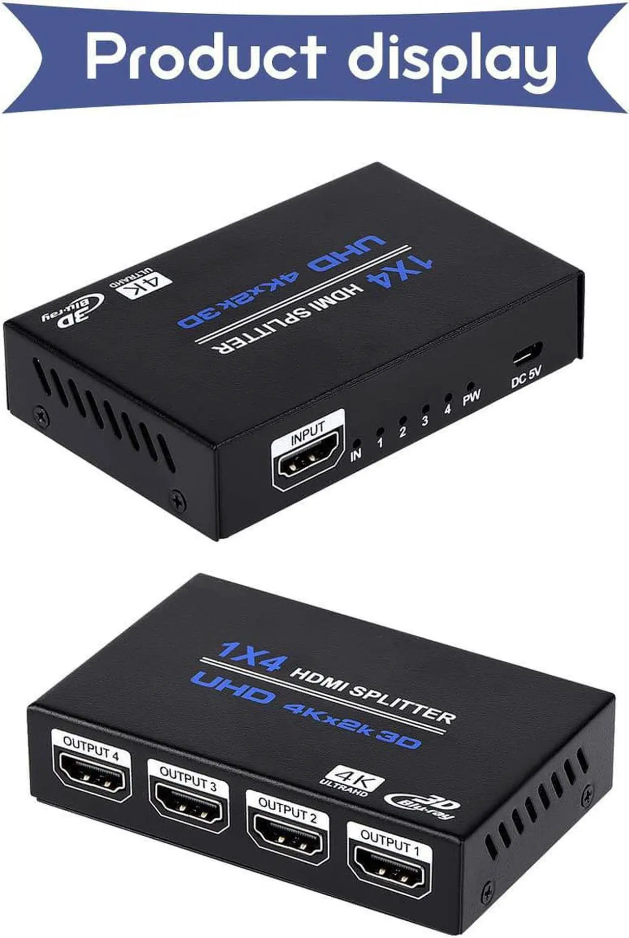 Alt view image 2 of 7 - HDMI Splitter 1x4 ,Jansicotek 1 in 4 Out HDMI Splitter Audio Video Distributor 3D & 4K x 2K Box for HDTV, STB, PS3, PS4 Pro Blu-Ray DVD Player, Projector Etc