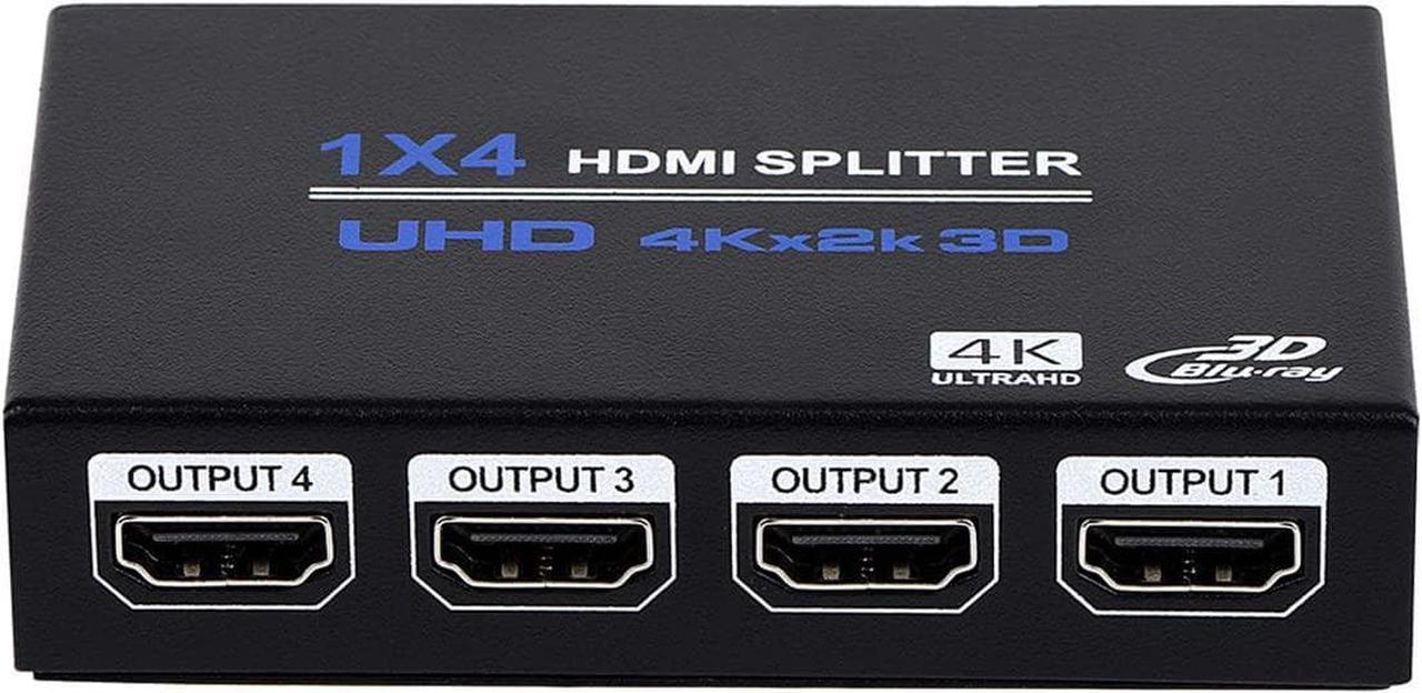 Hdmi Splitter 1x4,Jansicotek HDMI Splitter 1 in 4 Out, HDMI Splitter Supports Full HD1080P 4K and 3D, Compatible with Xbox PS3/4 Roku Blu-Ray Player HDTV (Included AC Adapter) (Black)