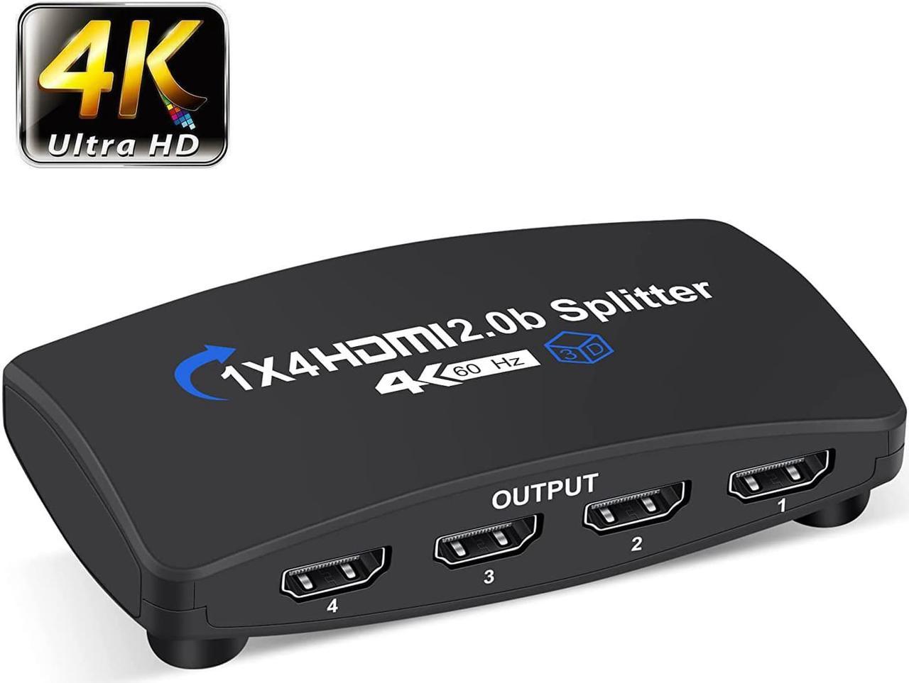 Jansicotek 4K@60Hz HDMI Splitter 1 in 4 Out, HDMI Splitter 1 to 4 Amplifier Support 3D, HDCP2.2, HDR, 4K@60Hz, 1080P@144Hz, RGB 8:8:8 for Xbox PS4 PS3 Fire Stick Roku Blu-Ray Player Apple TV HDTV