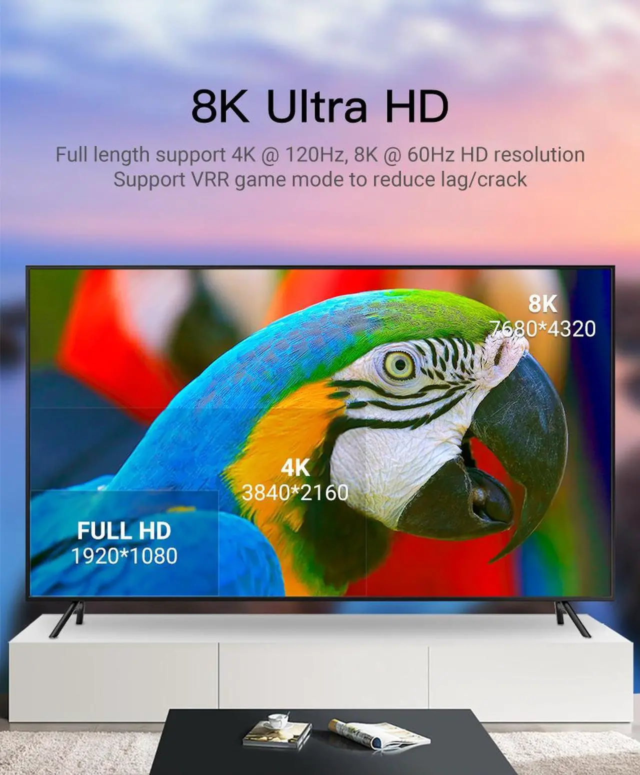 Alt view image 4 of 7 - 8K Fiber Optic HDMI Cable 100ft, Ultra 48Gbps Unidirectional High Speed HDMI 2.1 Cable 8K@60Hz 4K@120Hz Dynamic HDR/eARC/HDCP 2.3, Compatible with PS5/4, AVR, Projector, LG/Samsung/Sony TV