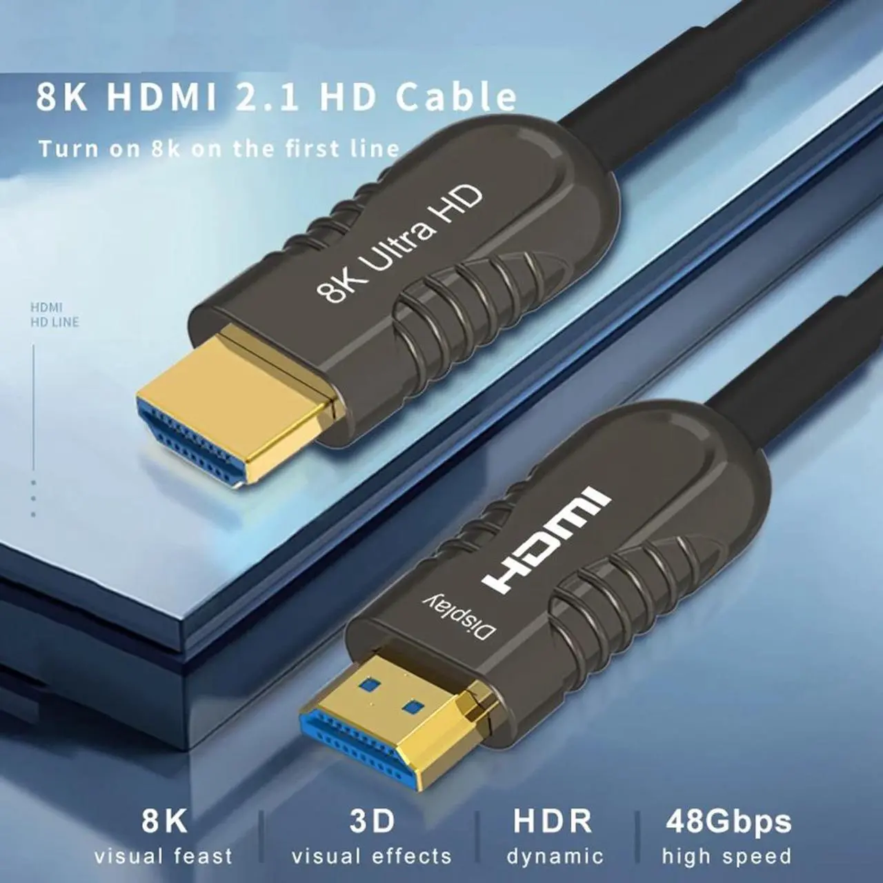 Alt view image 2 of 7 - 8K Fiber Optic HDMI Cable 100ft, Ultra 48Gbps Unidirectional High Speed HDMI 2.1 Cable 8K@60Hz 4K@120Hz Dynamic HDR/eARC/HDCP 2.3, Compatible with PS5/4, AVR, Projector, LG/Samsung/Sony TV