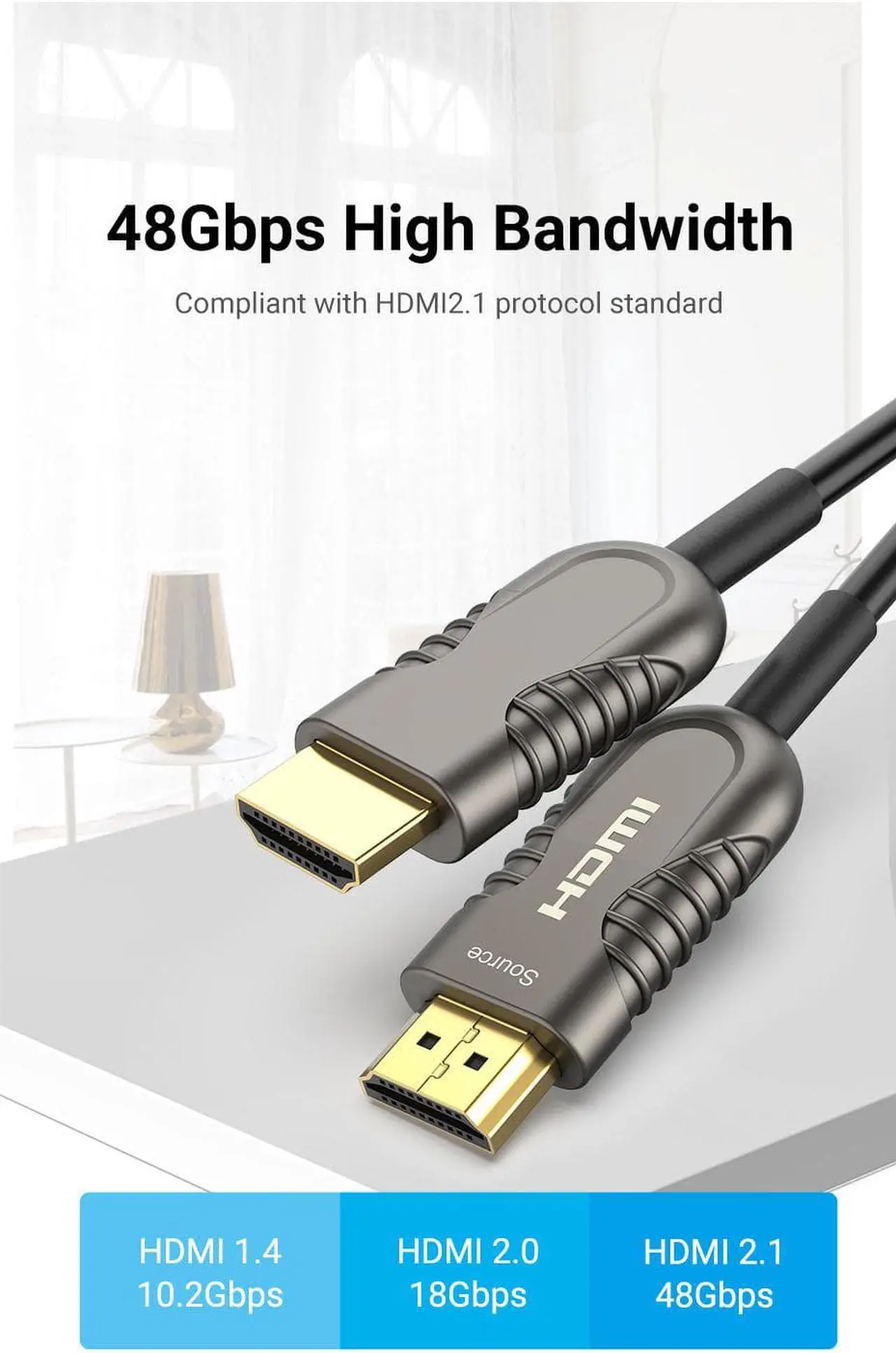 Alt view image 5 of 7 - 8K Fiber Optic HDMI Cable 100ft, Ultra 48Gbps Unidirectional High Speed HDMI 2.1 Cable 8K@60Hz 4K@120Hz Dynamic HDR/eARC/HDCP 2.3, Compatible with PS5/4, AVR, Projector, LG/Samsung/Sony TV