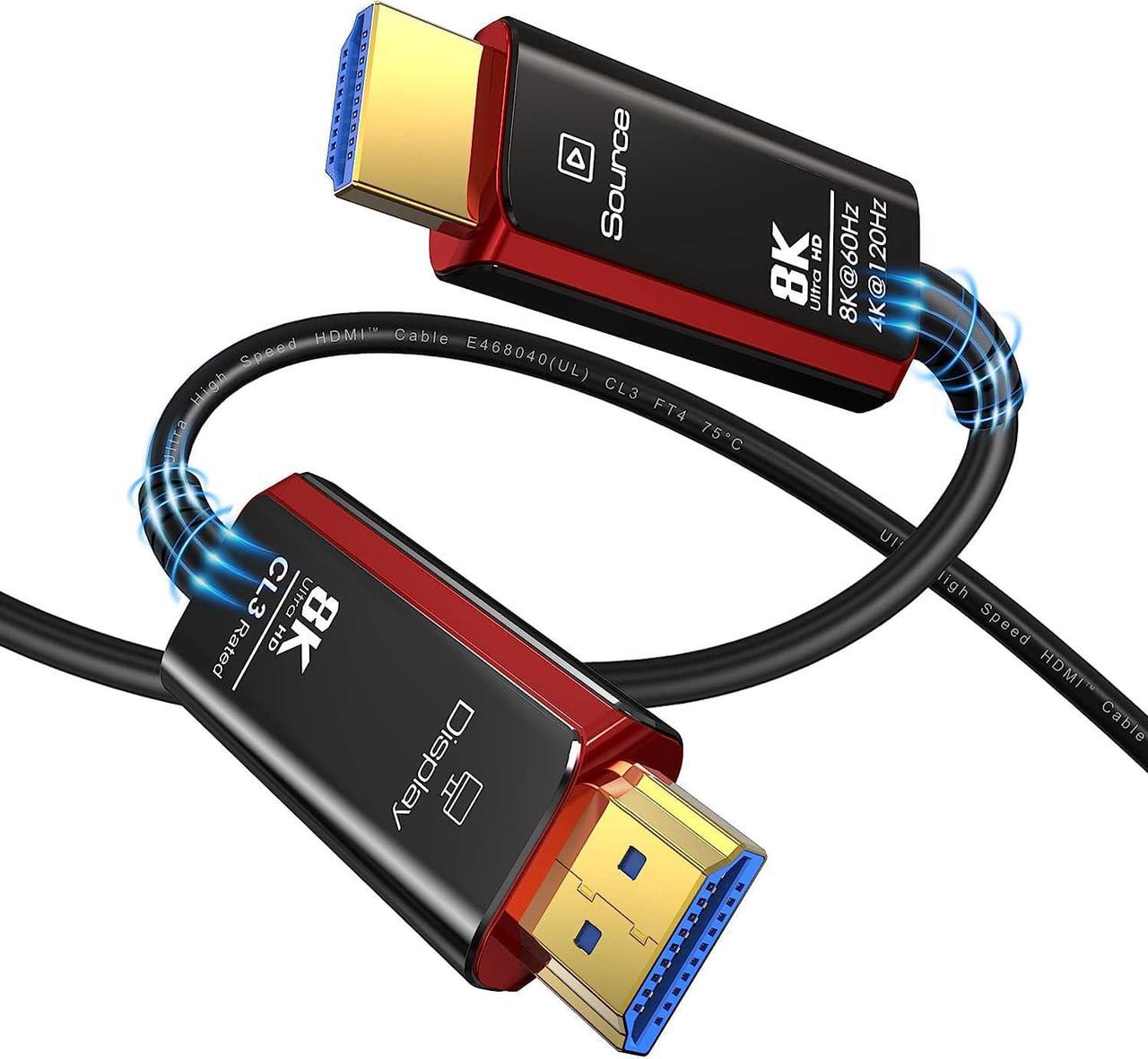 Main image of 164FT HDMI 2.1 8K Fiber Optic Cable 8K@60Hz 4K@120Hz Dynamic HDR/eARC/HDCP 2.3 Slim Flexible Suitable for Laptop Monitor RTX 3080 3090 Xbox Series X PS5, (Black+Red)