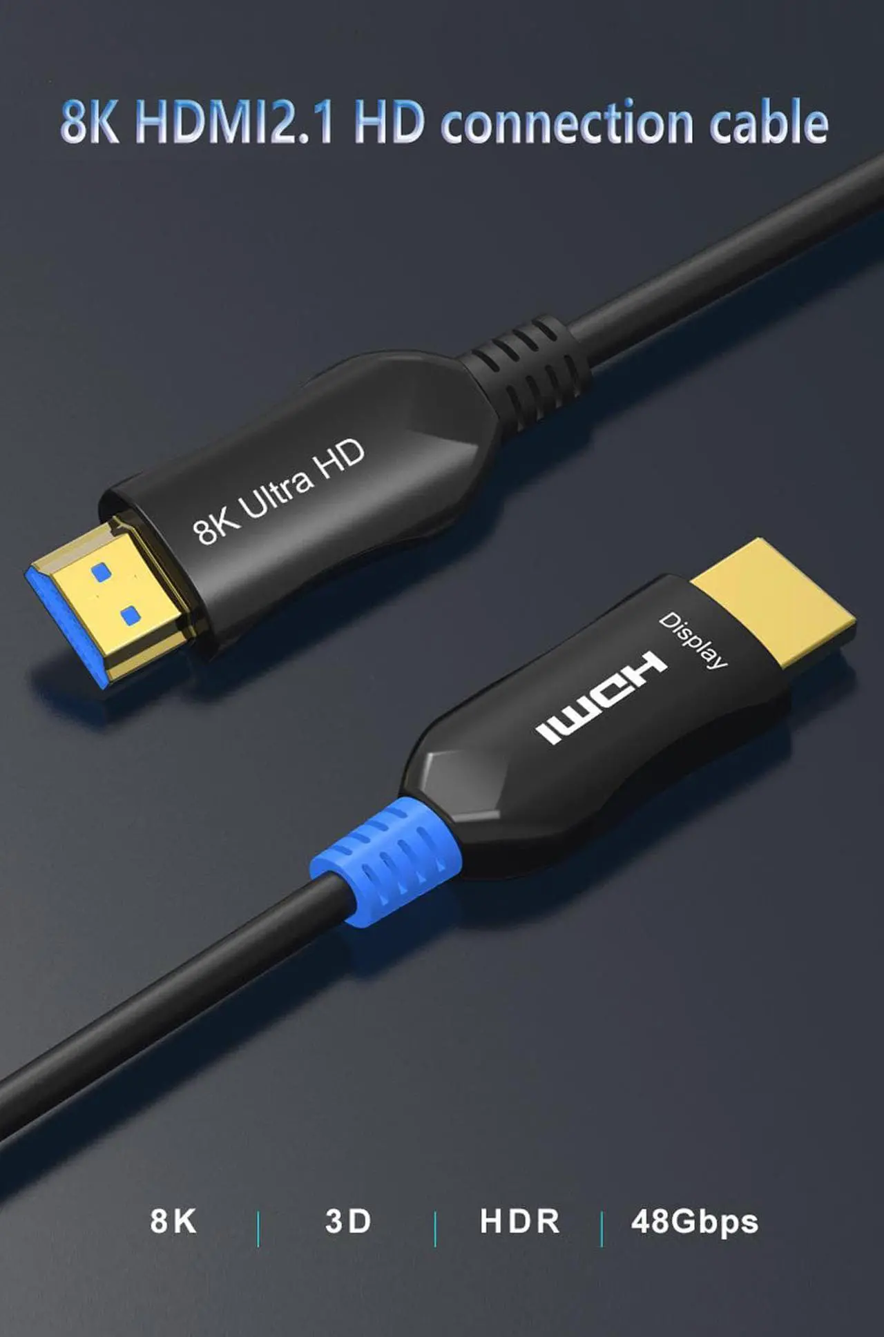 Alt view image 2 of 7 - 8K HDMI 2.1 Fiber Optic Cable 50ft, 48Gbps Ultra High Speed HDMI Cable HDR eARC HDCP2.2 2.3 Support 4K 120Hz 8K 60Hz Compatible with PS5,LG C9,RTX 3090/80, Xbox Series, in Wall CL3 Rated