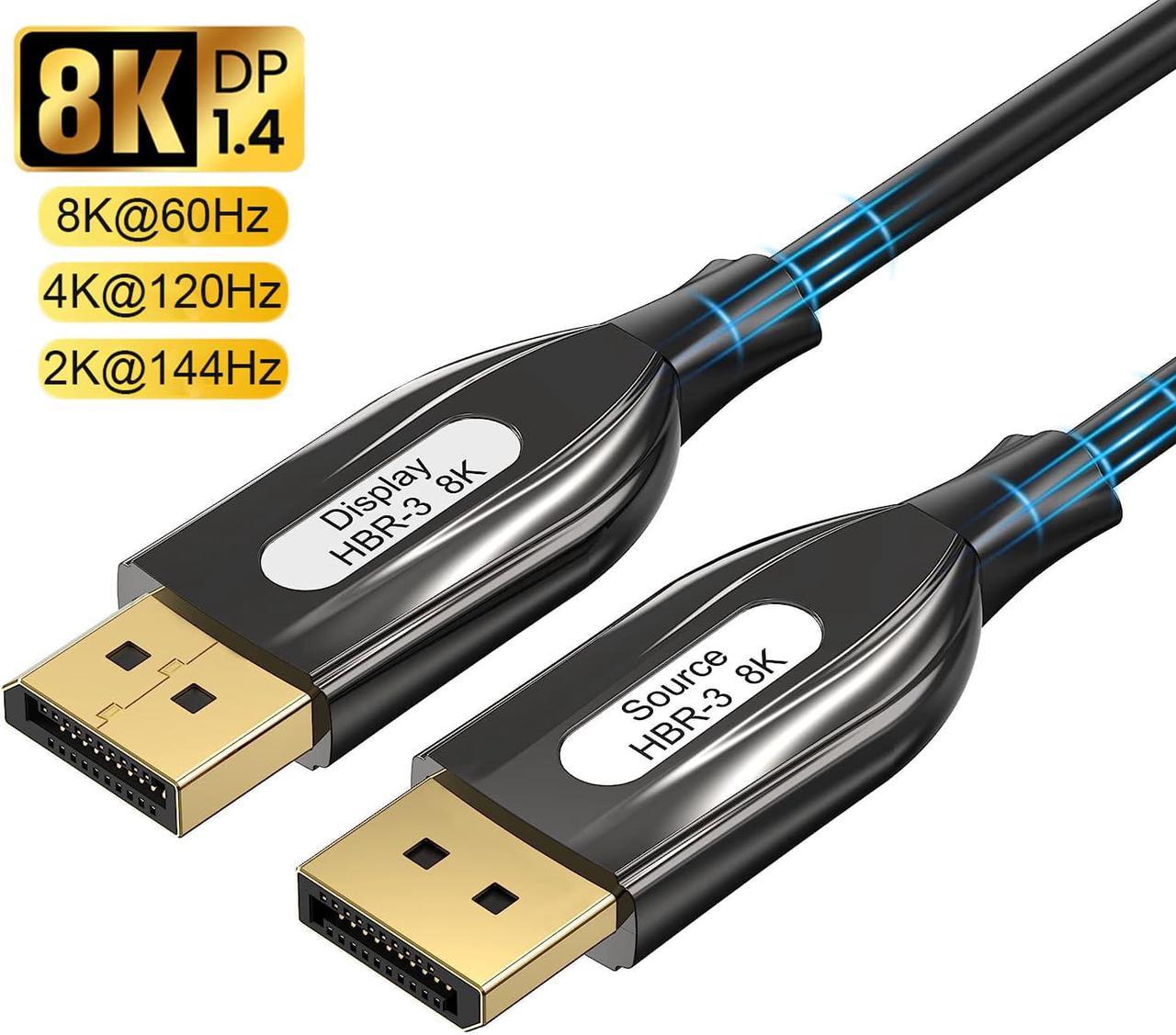 DP Fiber Cable 16ft, Displayport Fiber Optic Cable High Speed 32.4 Gbps 8K@60Hz 4K@165Hz 2K@144Hz DP1.4, Fiber DP to DP Cable Slim and Flexible, Gold Plated Connector, Displayport Fiber Cable